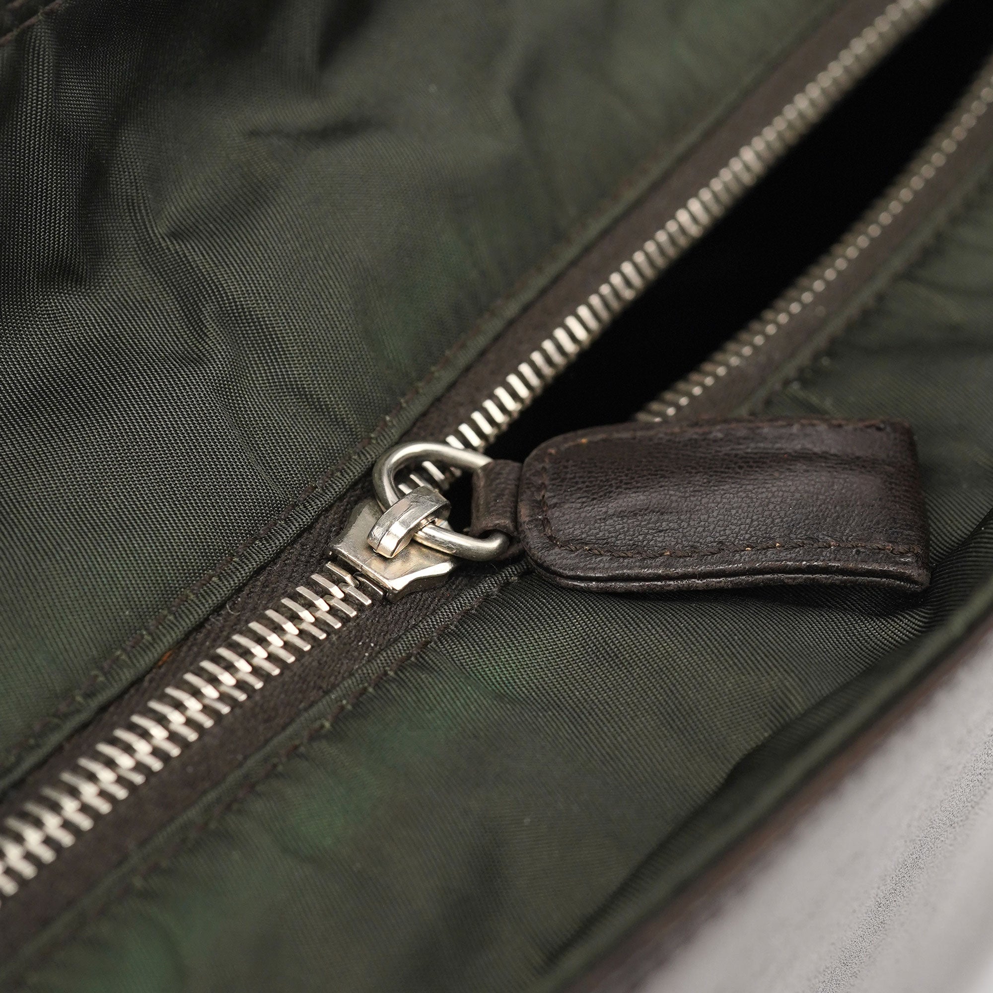 Prada 1995 Brown Green Nappa Tessuto Nylon Tote Bag