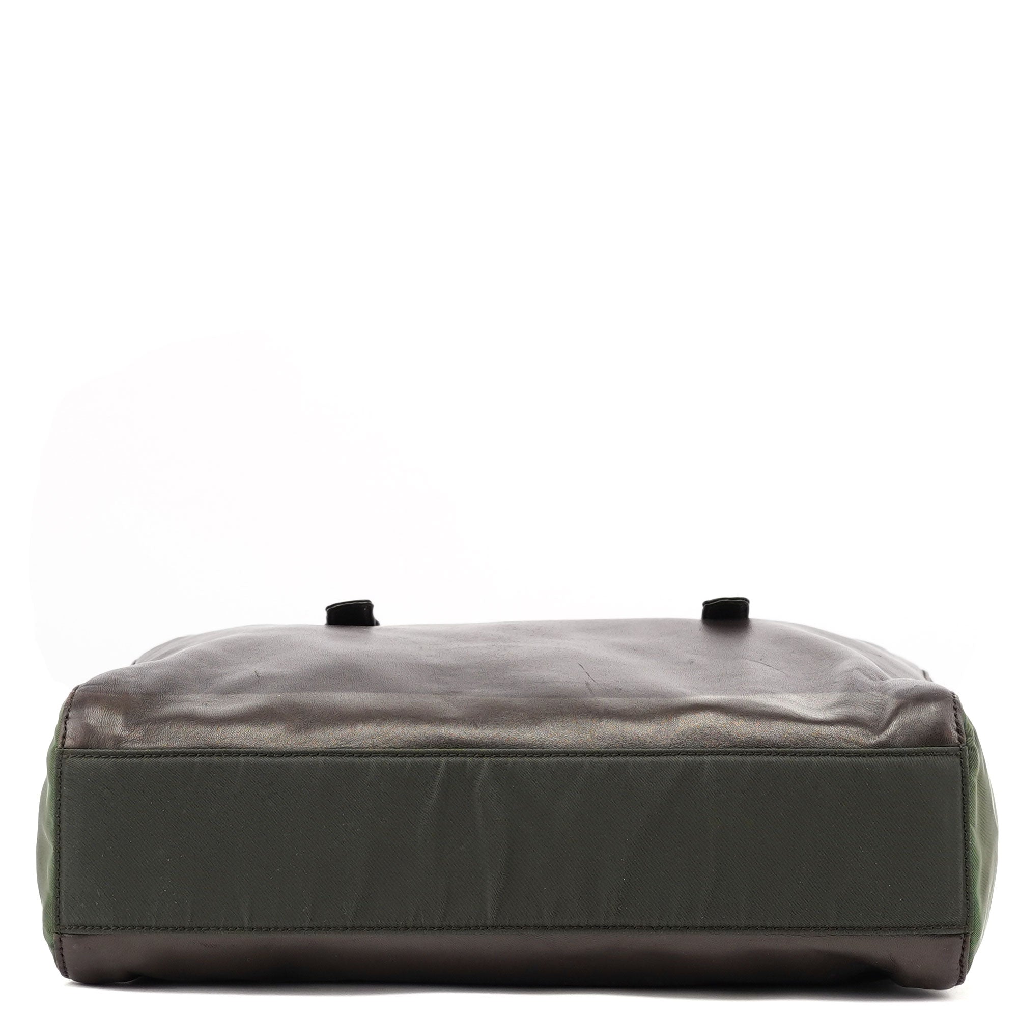 Prada 1995 Brown Green Nappa Tessuto Nylon Tote Bag