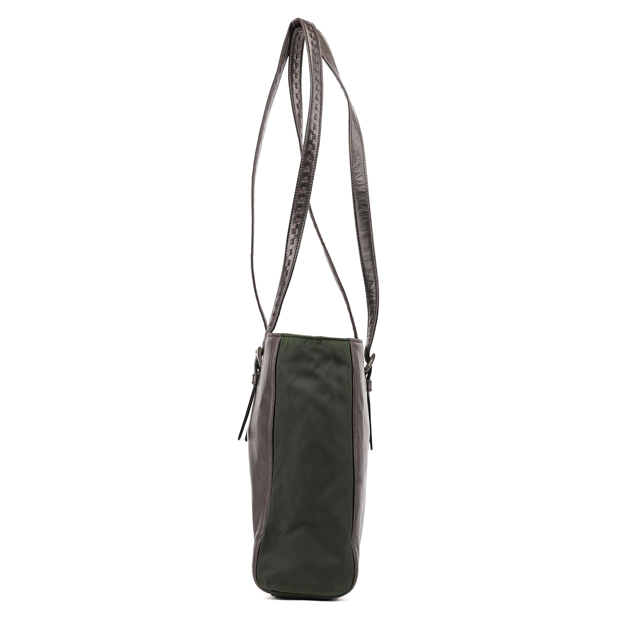 Prada 1995 Brown Green Nappa Tessuto Nylon Tote Bag