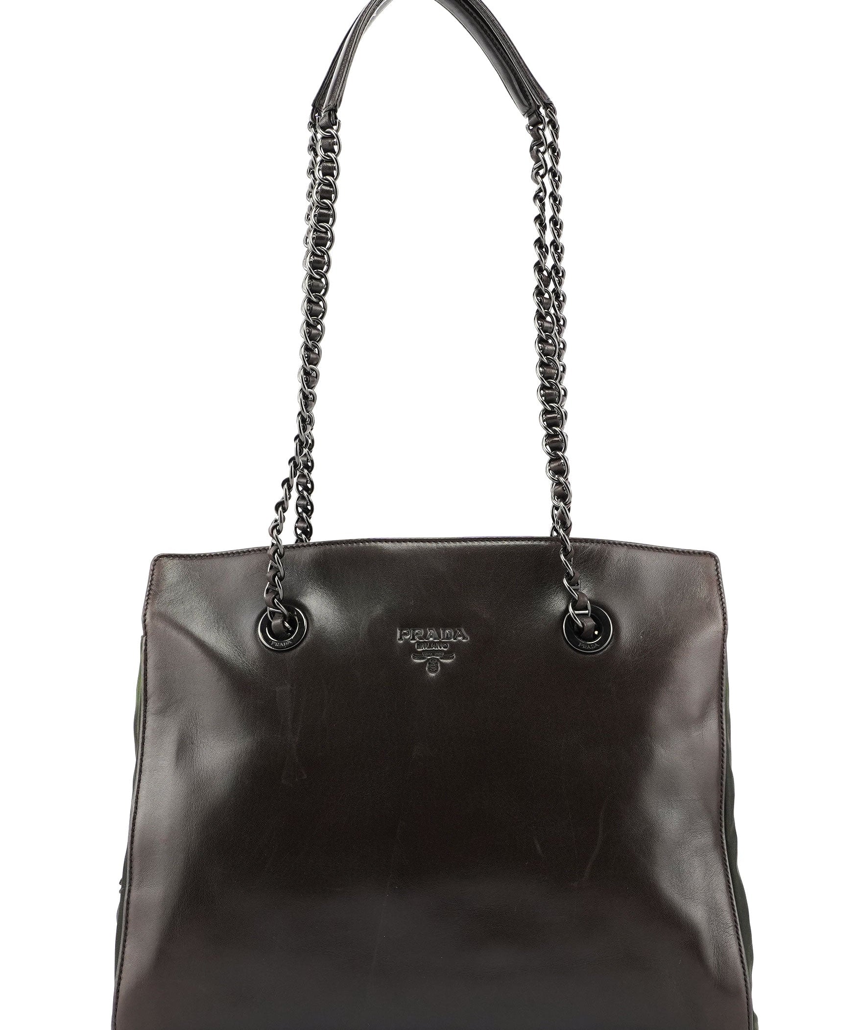 Prada 1995 Brown Nappa Tessuto Chain Tote