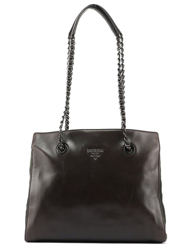 Prada 1995 Brown Nappa Tessuto Chain Tote