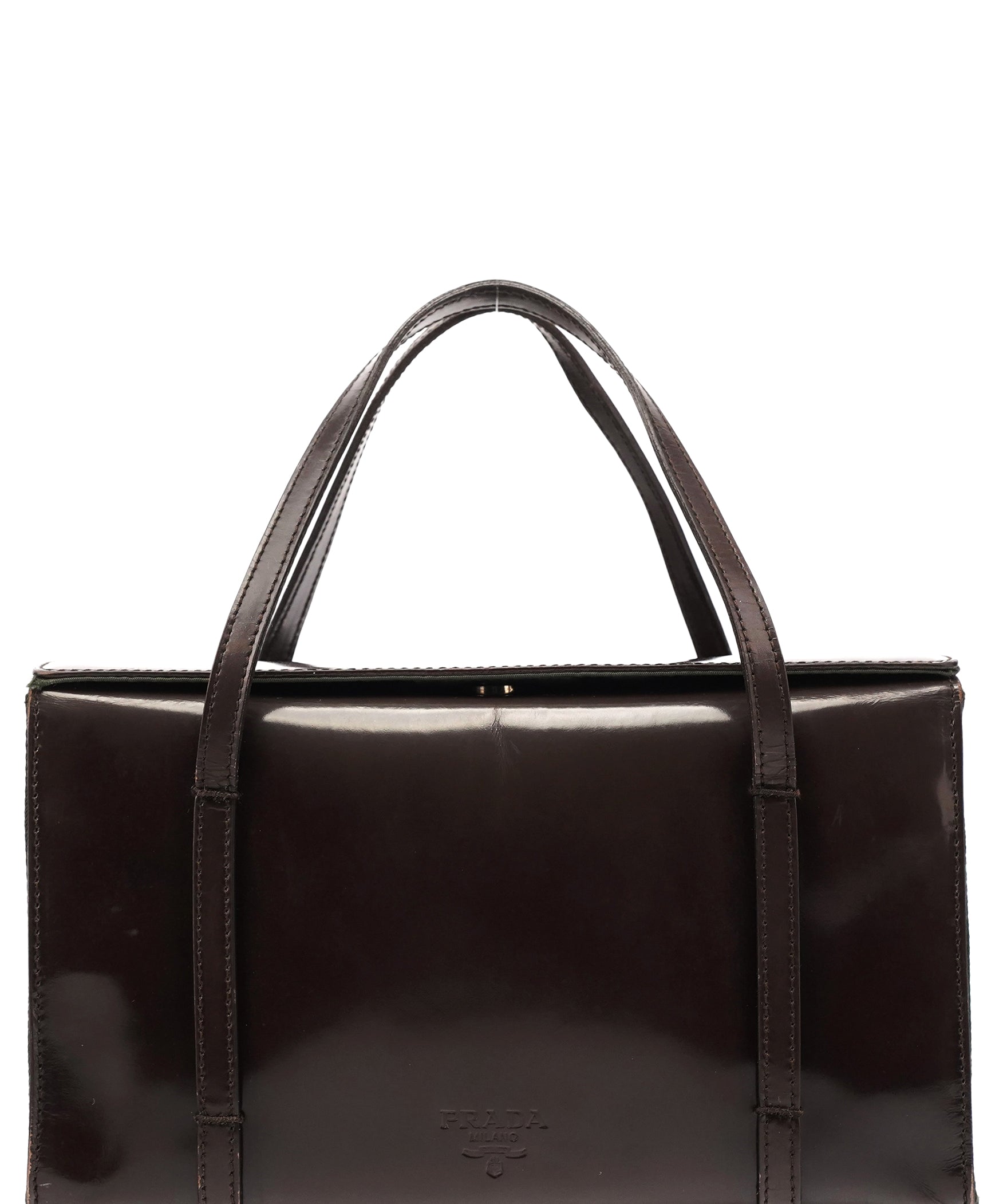 Prada 1995 Dark Brown Spazzolato Box Tote Bag