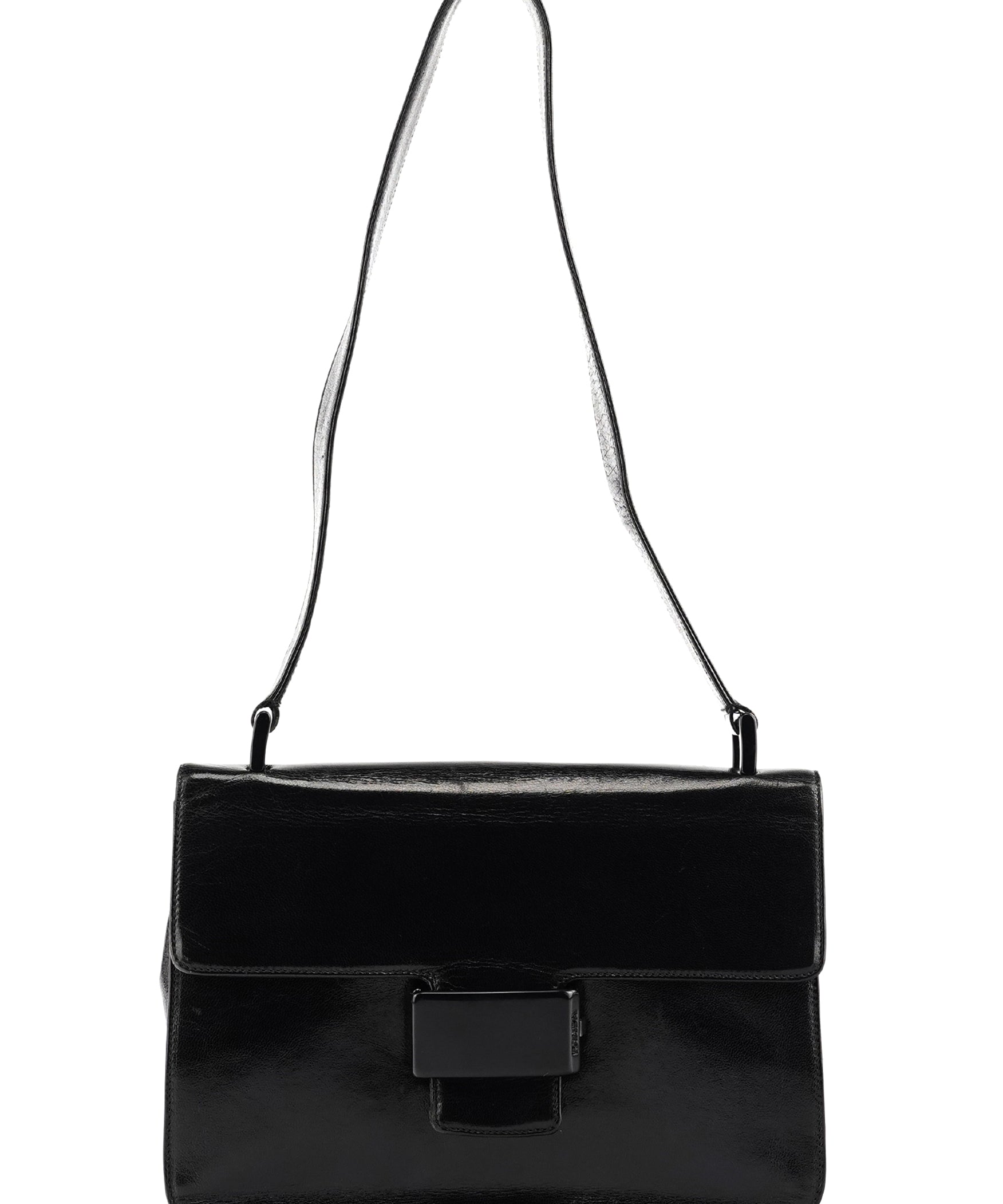 Prada 1996 Black Madras Swing Shoulder Bag
