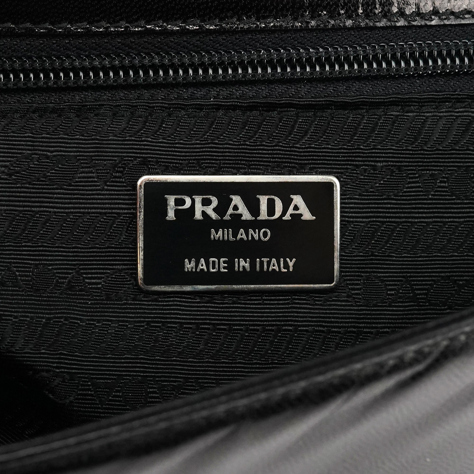 Prada 1996 Black Madras Swing Shoulder Bag