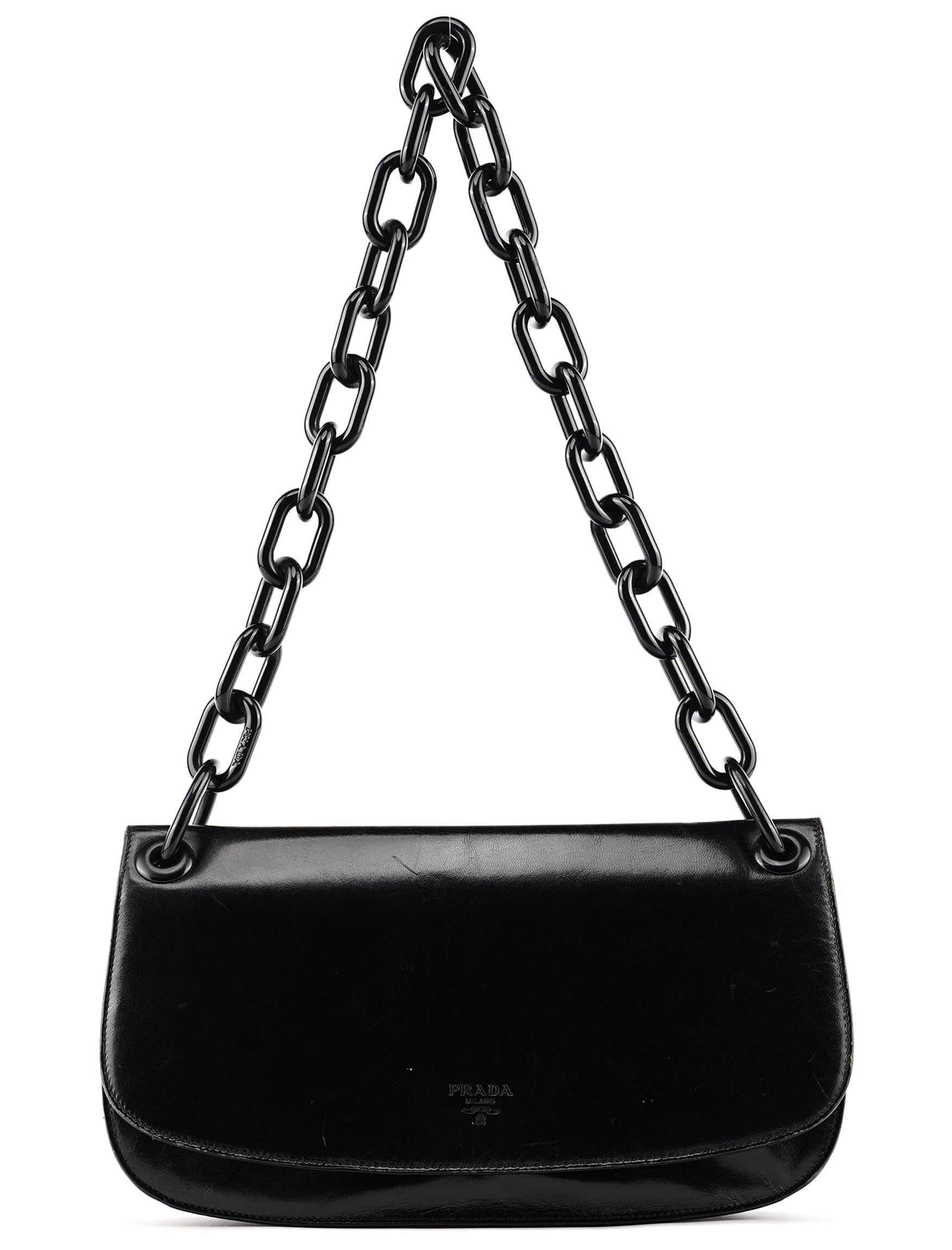 Prada 1996 Black Madras Swing Shoulder Bag