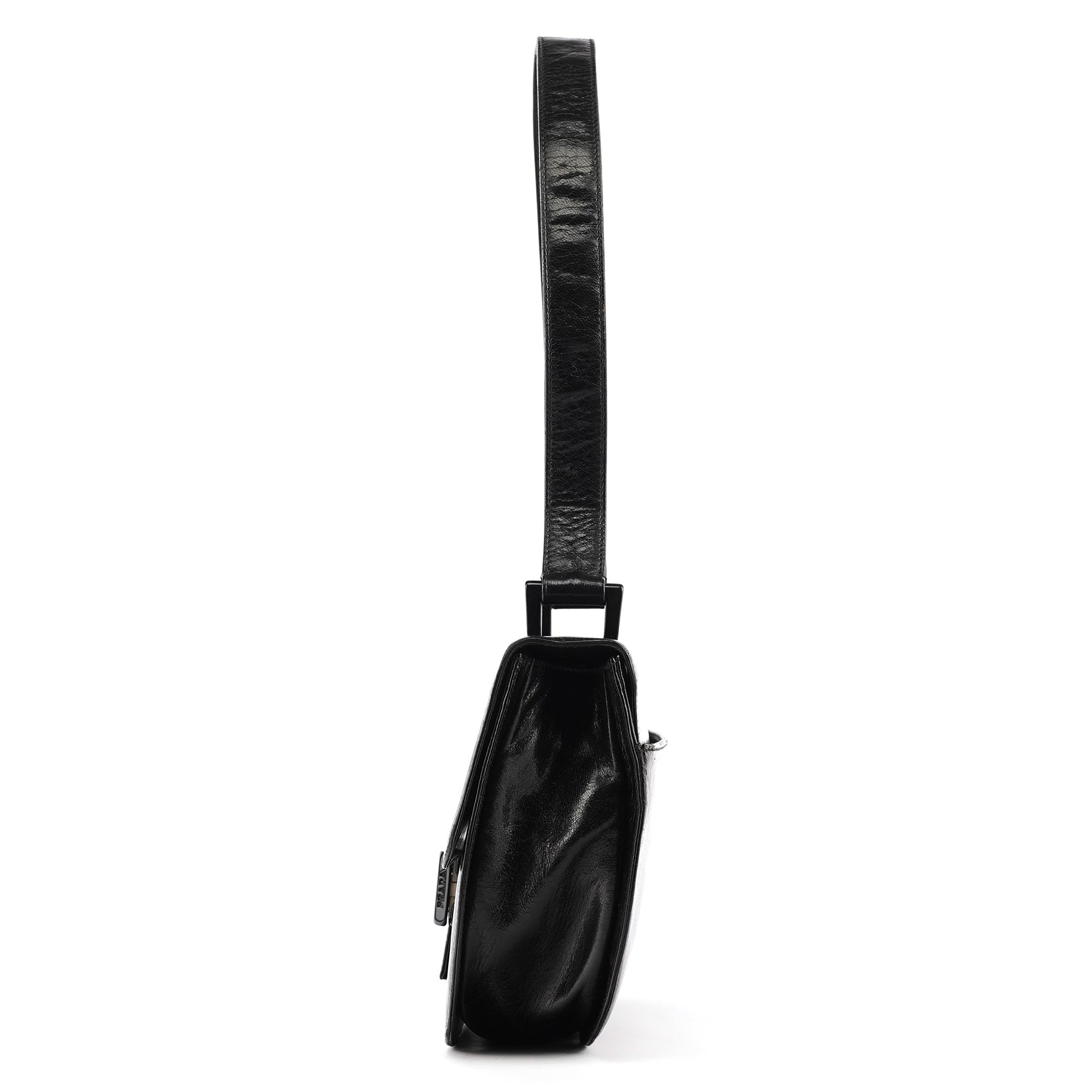Prada 1996 Black Madras Swing Shoulder Bag