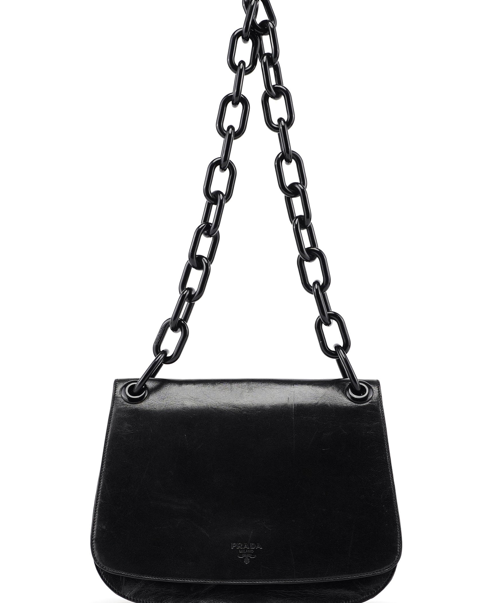 Prada 1996 Black Madras Swing Shoulder Bag