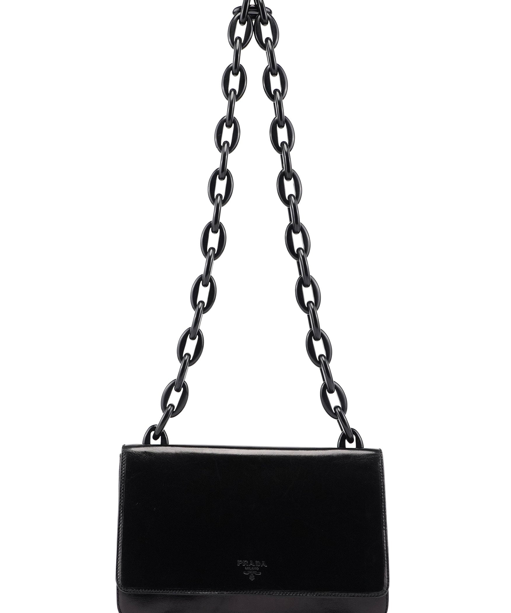 Prada 1996 Black Madras Swing Shoulder Bag