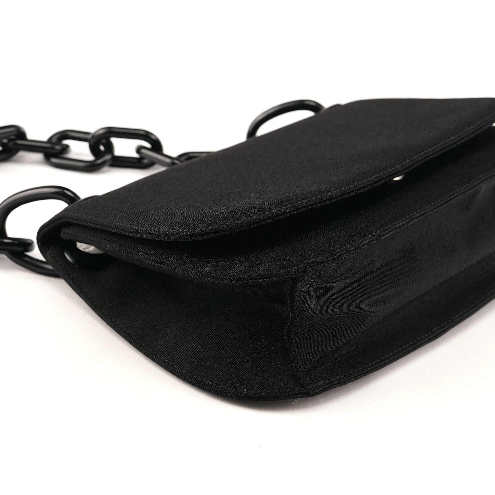 Prada 1996 Black Tessuto Swing Nylon Chain Shoulder Bag