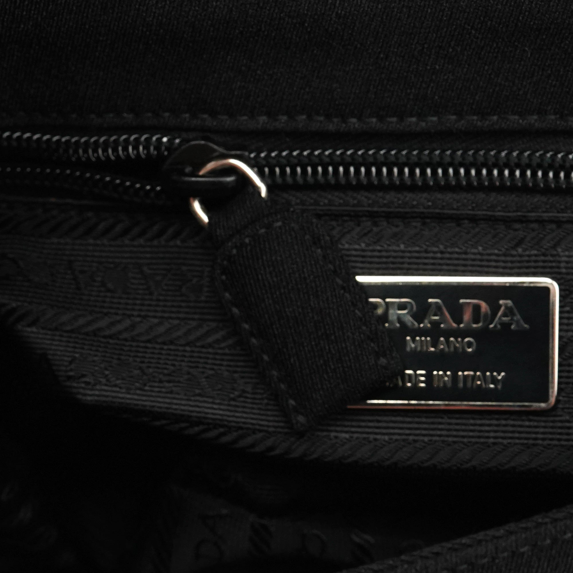 Prada 1996 Black Tessuto Swing Nylon Chain Shoulder Bag