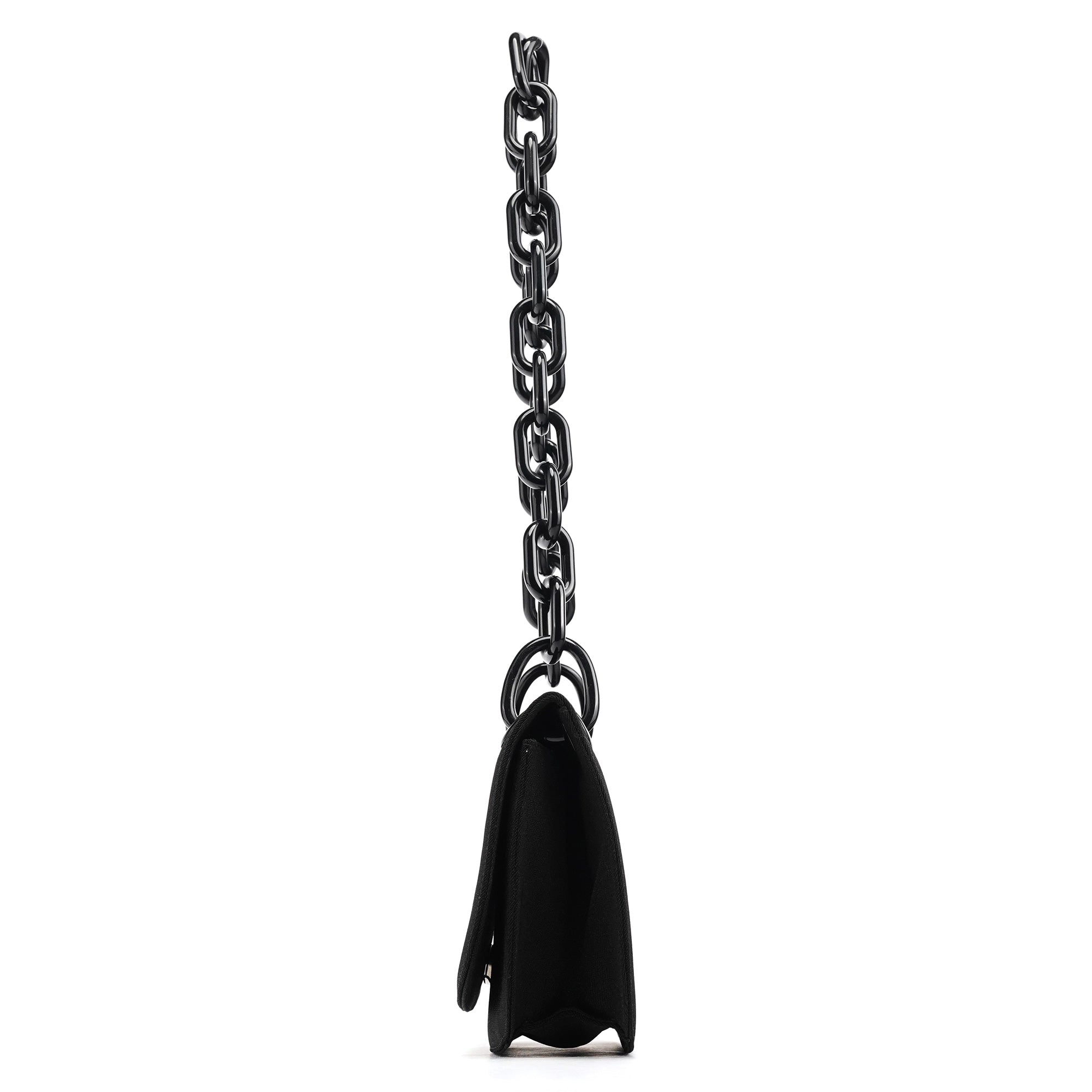 Prada 1996 Black Tessuto Swing Nylon Chain Shoulder Bag
