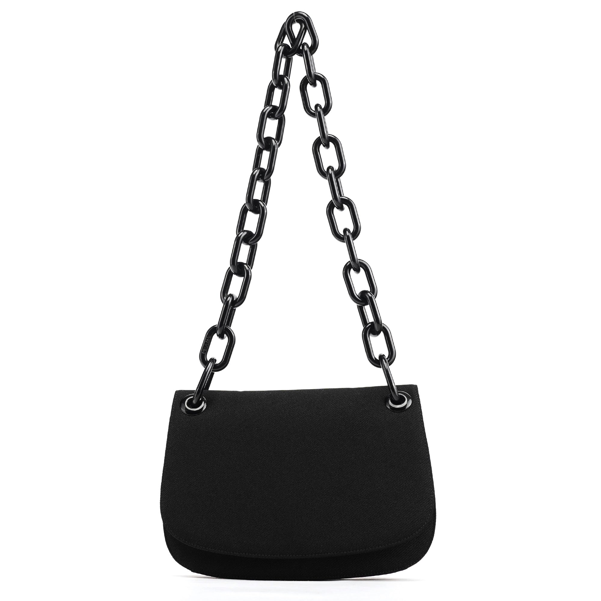 Prada 1996 Black Tessuto Swing Nylon Chain Shoulder Bag