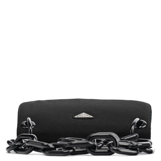 Prada 1996 Black Tessuto Swing Nylon Chain Shoulder Bag