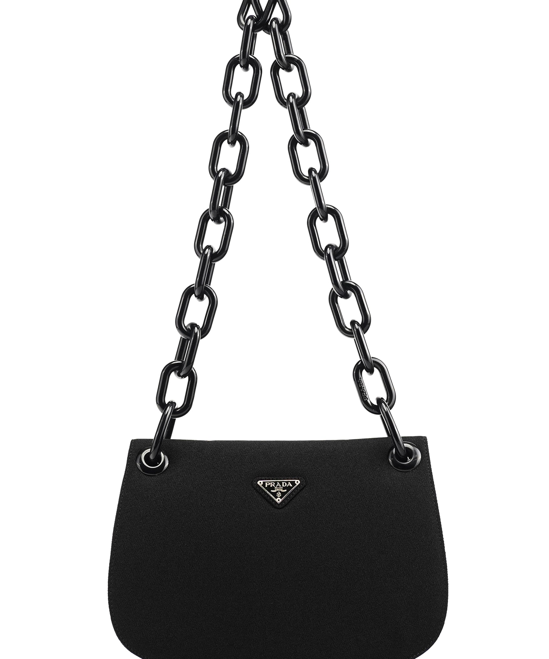 Prada 1996 Black Tessuto Swing Nylon Chain Shoulder Bag