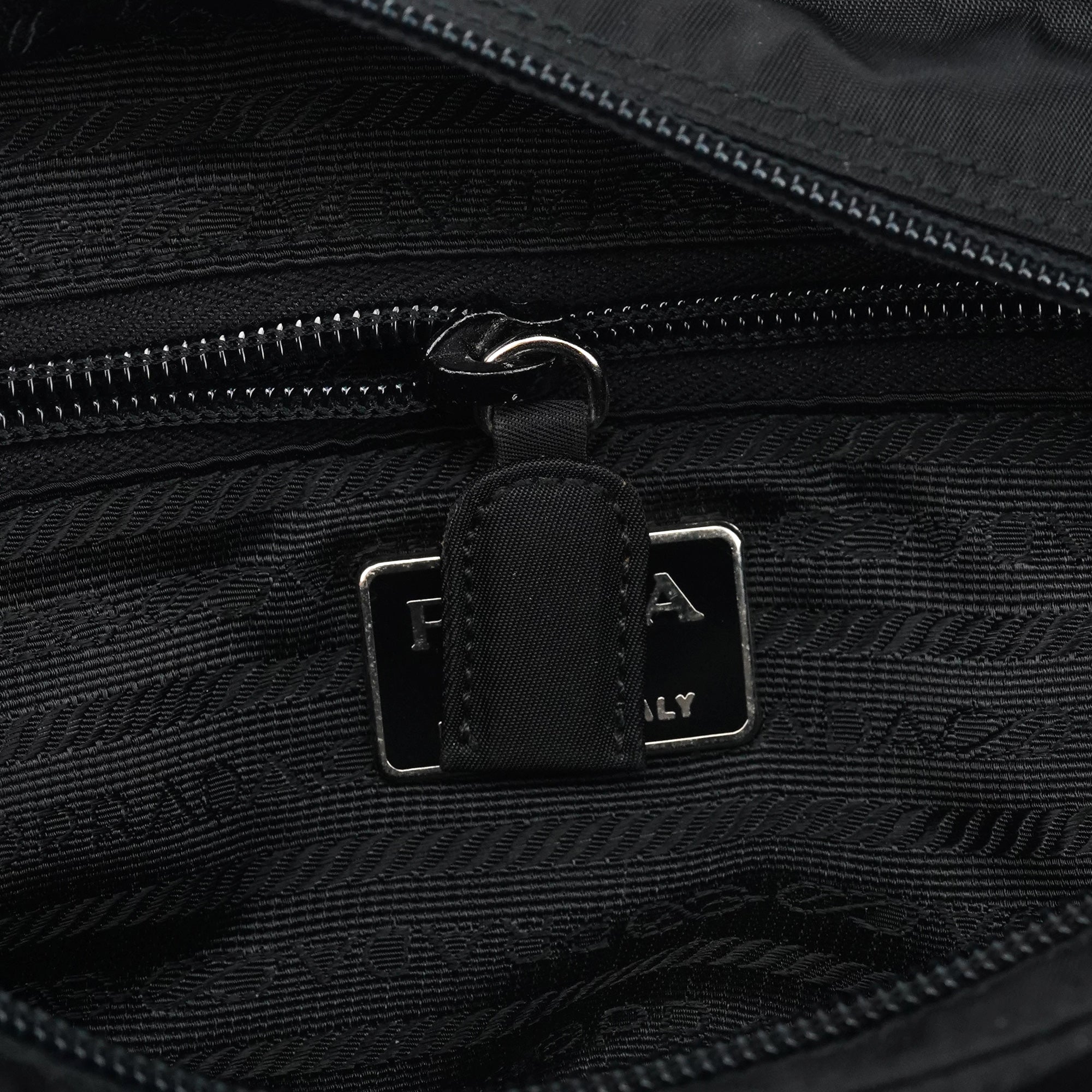 Prada 1996 Black Tessuto Swing Nylon Chain Shoulder Bag