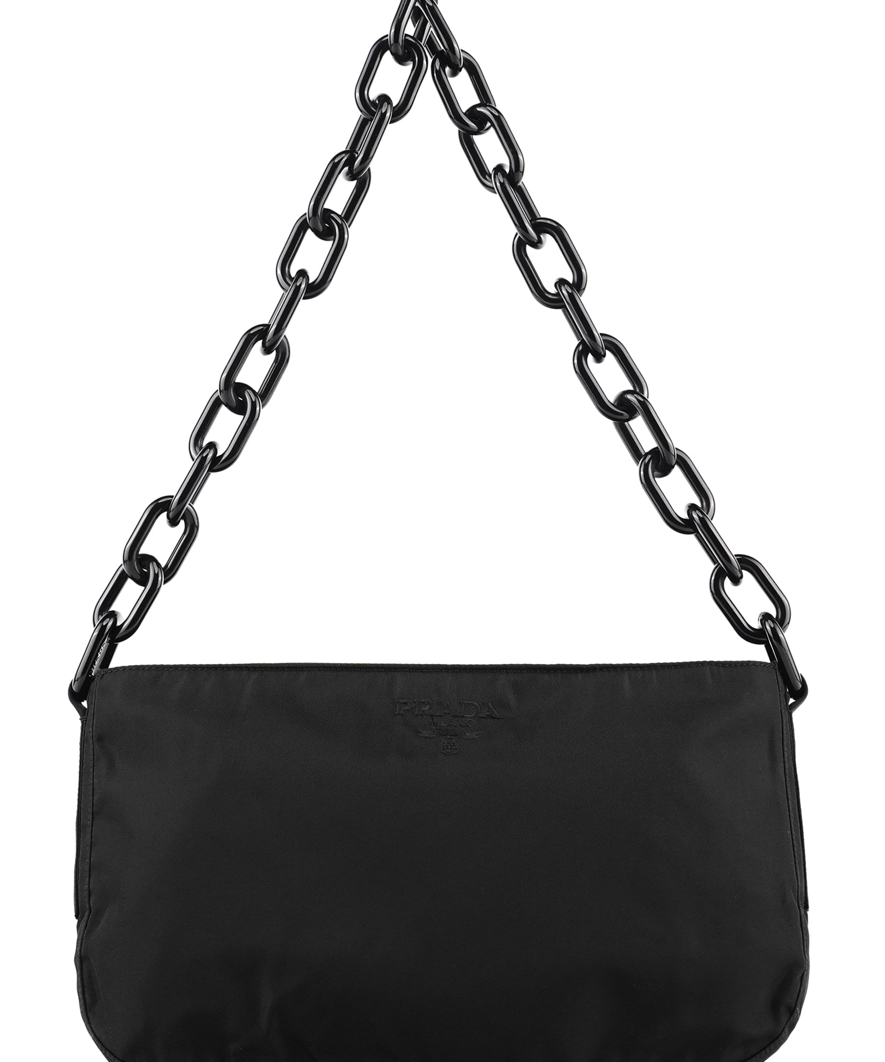 Prada 1996 Black Tessuto Swing Nylon Chain Shoulder Bag