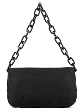 Prada 1996 Black Tessuto Swing Nylon Chain Shoulder Bag