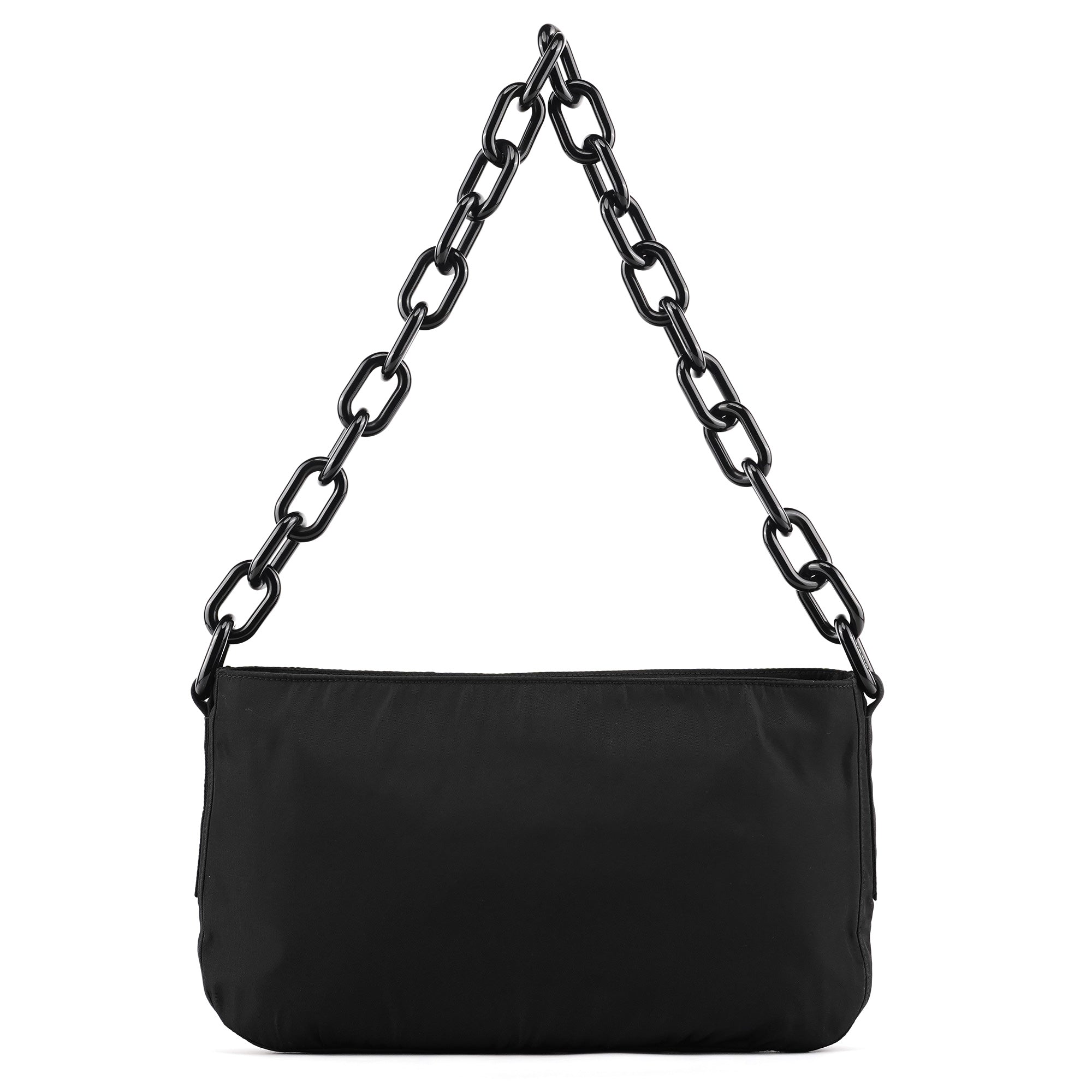 Prada 1996 Black Tessuto Swing Nylon Chain Shoulder Bag