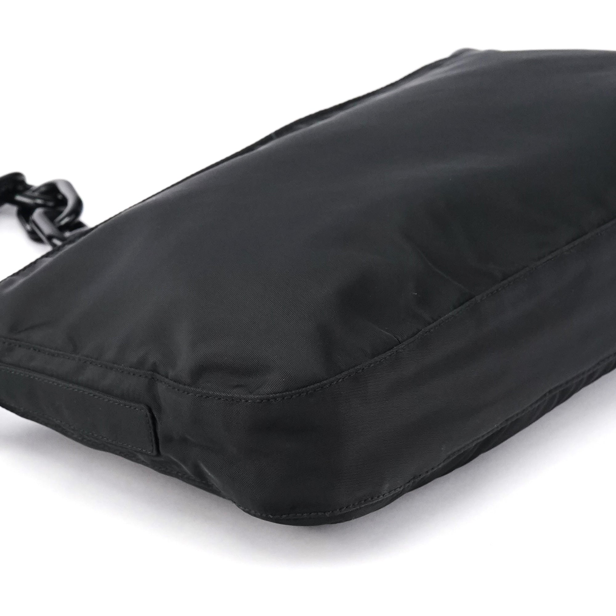 Prada 1996 Black Tessuto Swing Nylon Chain Shoulder Bag