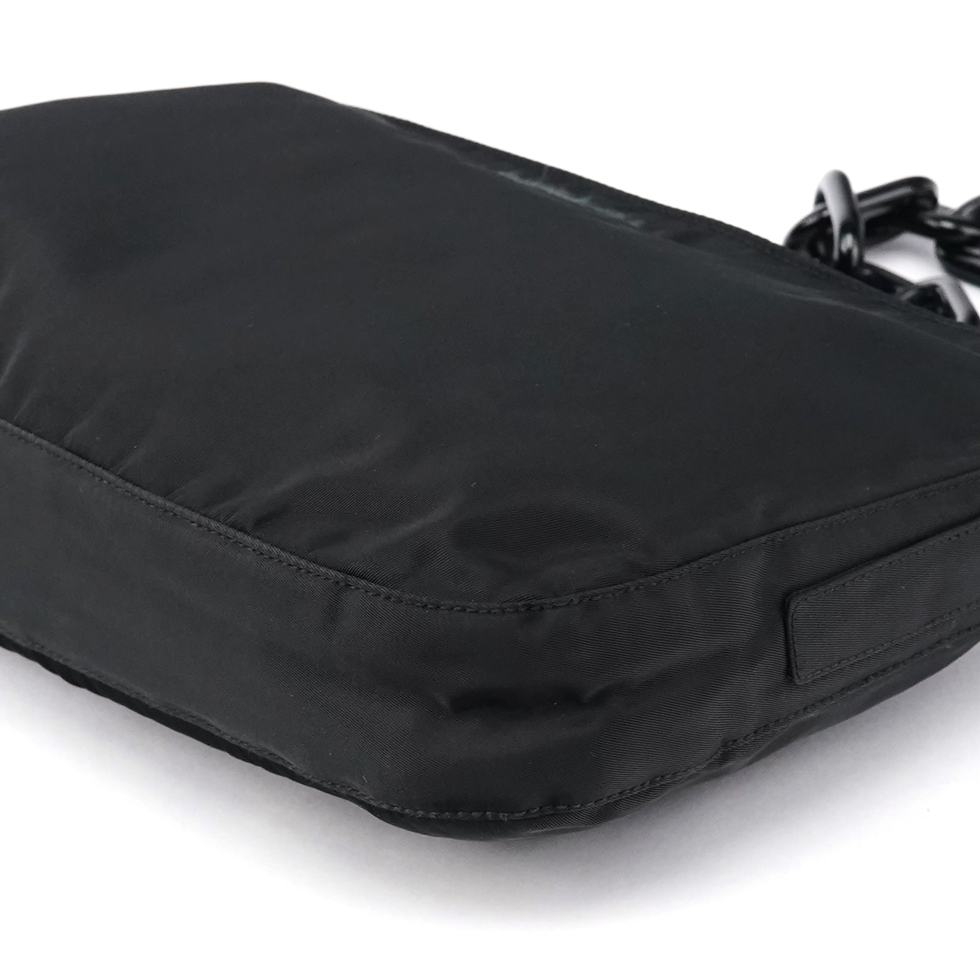 Prada 1996 Black Tessuto Swing Nylon Chain Shoulder Bag
