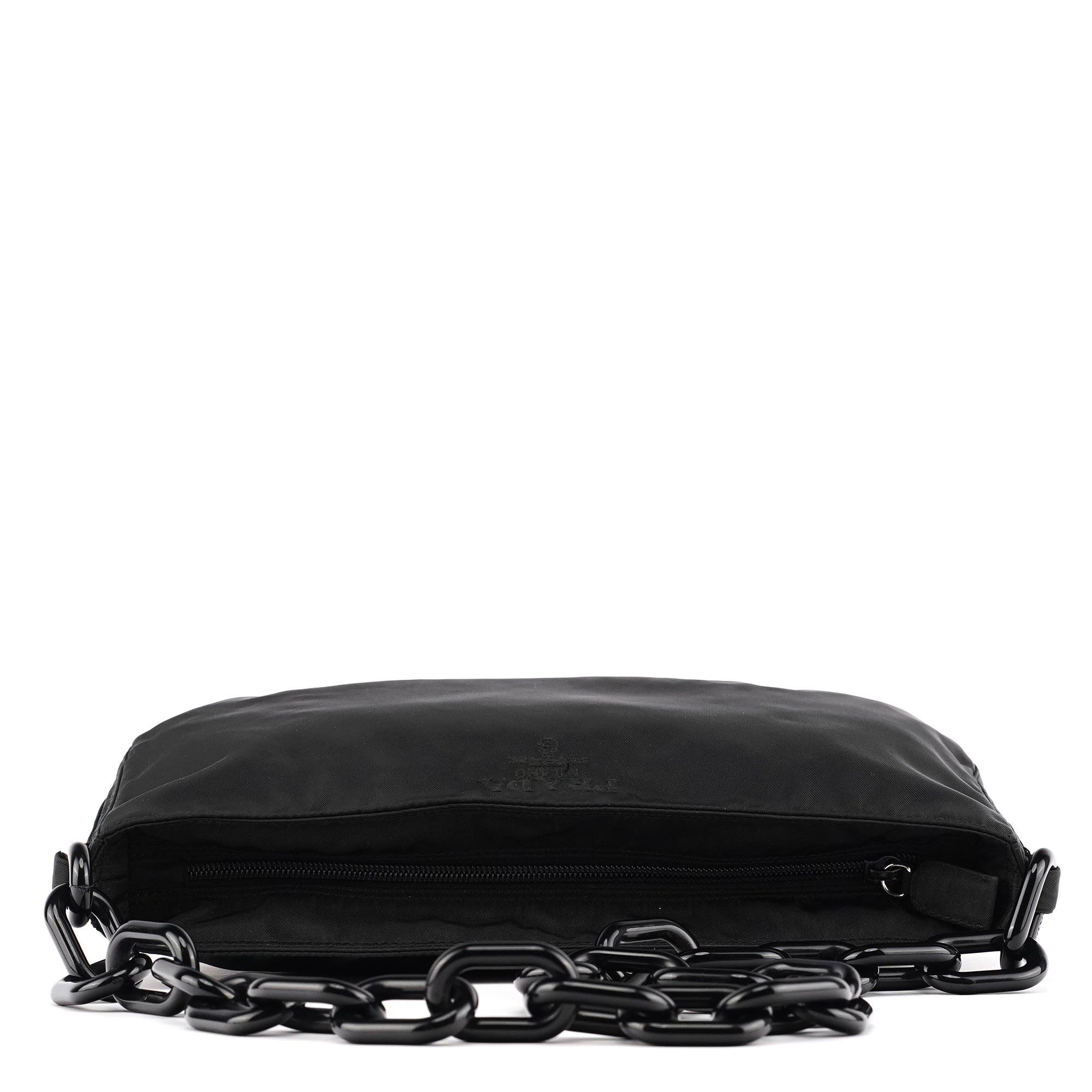 Prada 1996 Black Tessuto Swing Nylon Chain Shoulder Bag