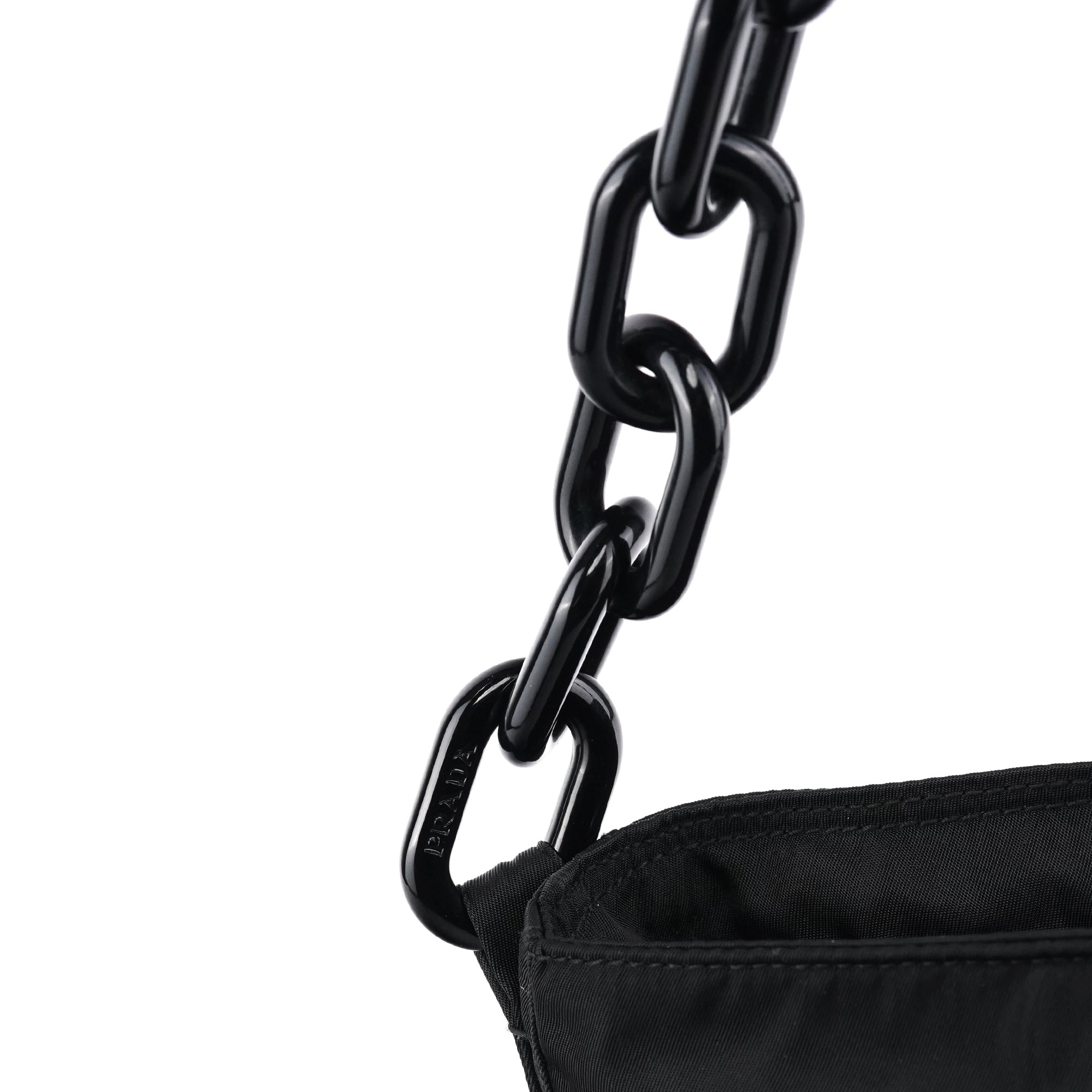 Prada 1996 Black Tessuto Swing Nylon Chain Shoulder Bag