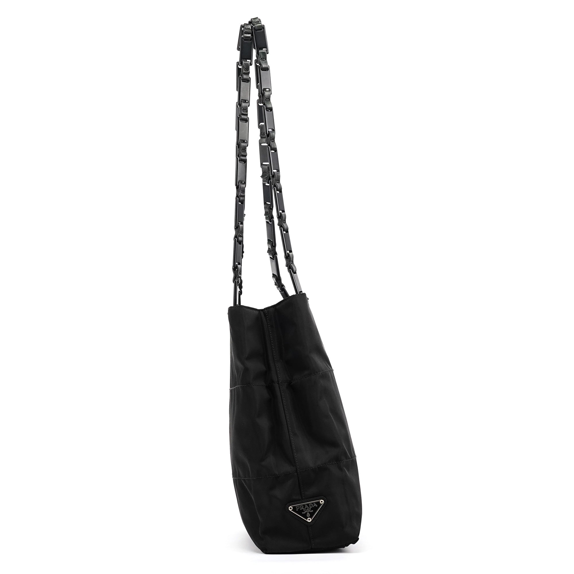 Prada 1996 Black Tessuto Swing Tote Bag