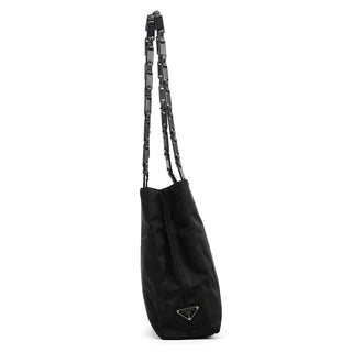 Prada 1996 Black Tessuto Swing Tote Bag