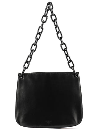 Prada 1996 Black Vitello Swing Calfskin Chain Shoulder Bag