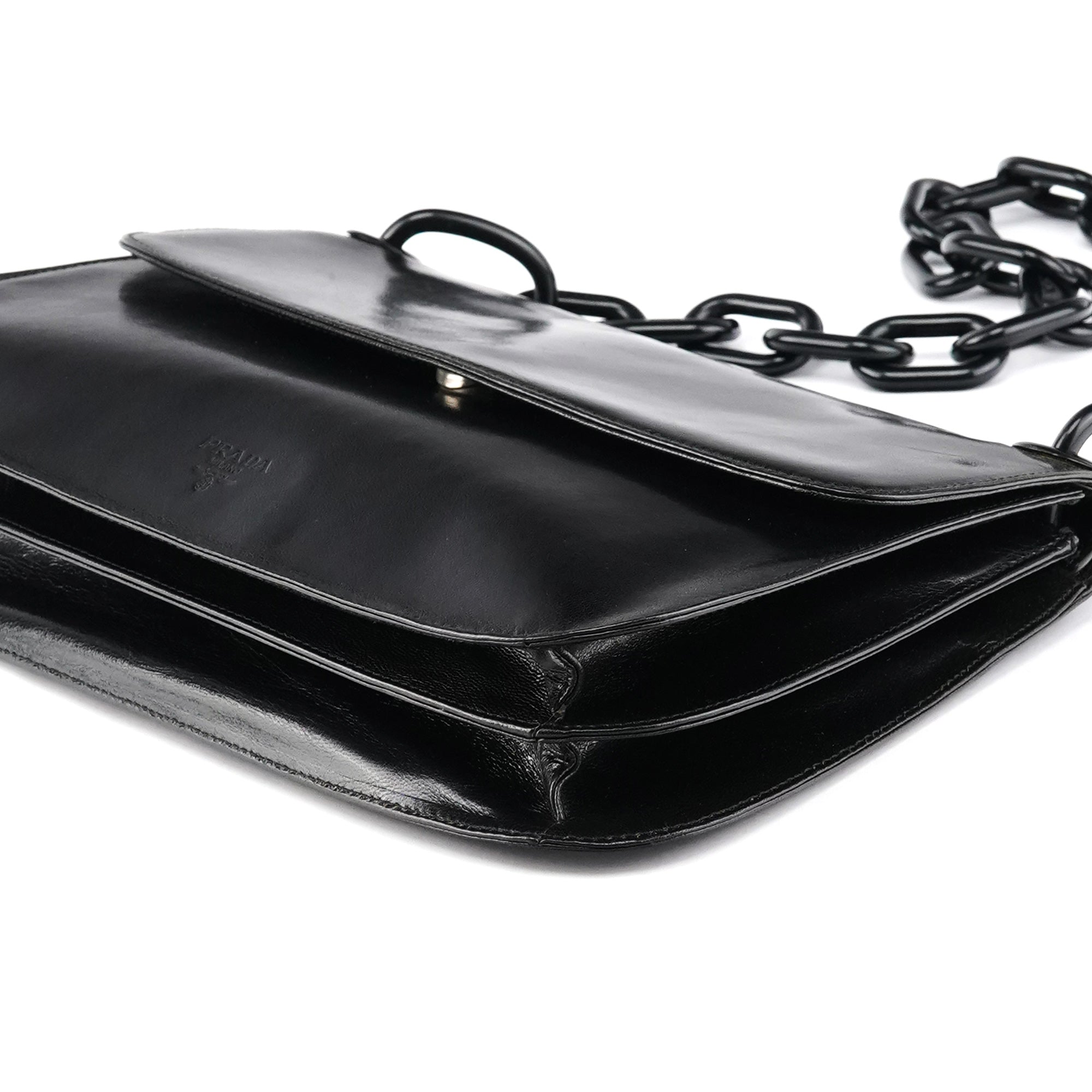 Prada 1996 Black Vitello Swing Shoulder Bag