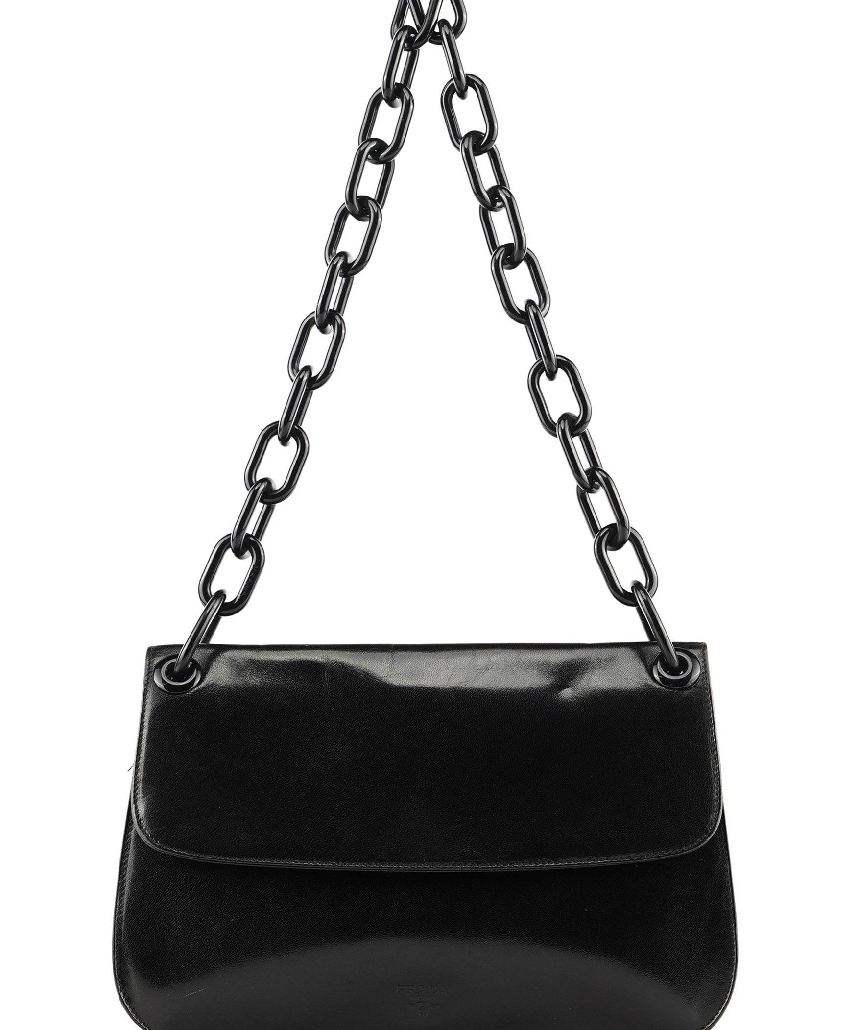 Prada 1996 Black Vitello Swing Shoulder Bag
