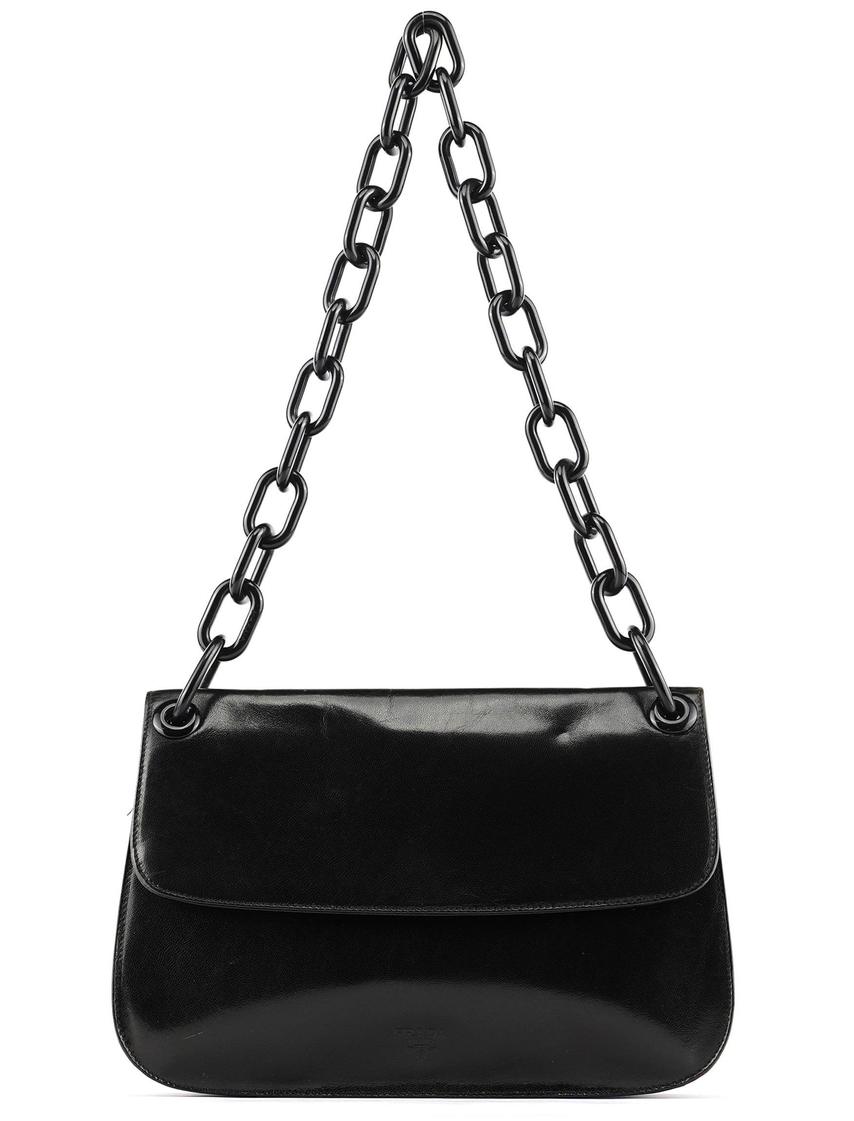 Prada 1996 Black Vitello Swing Shoulder Bag