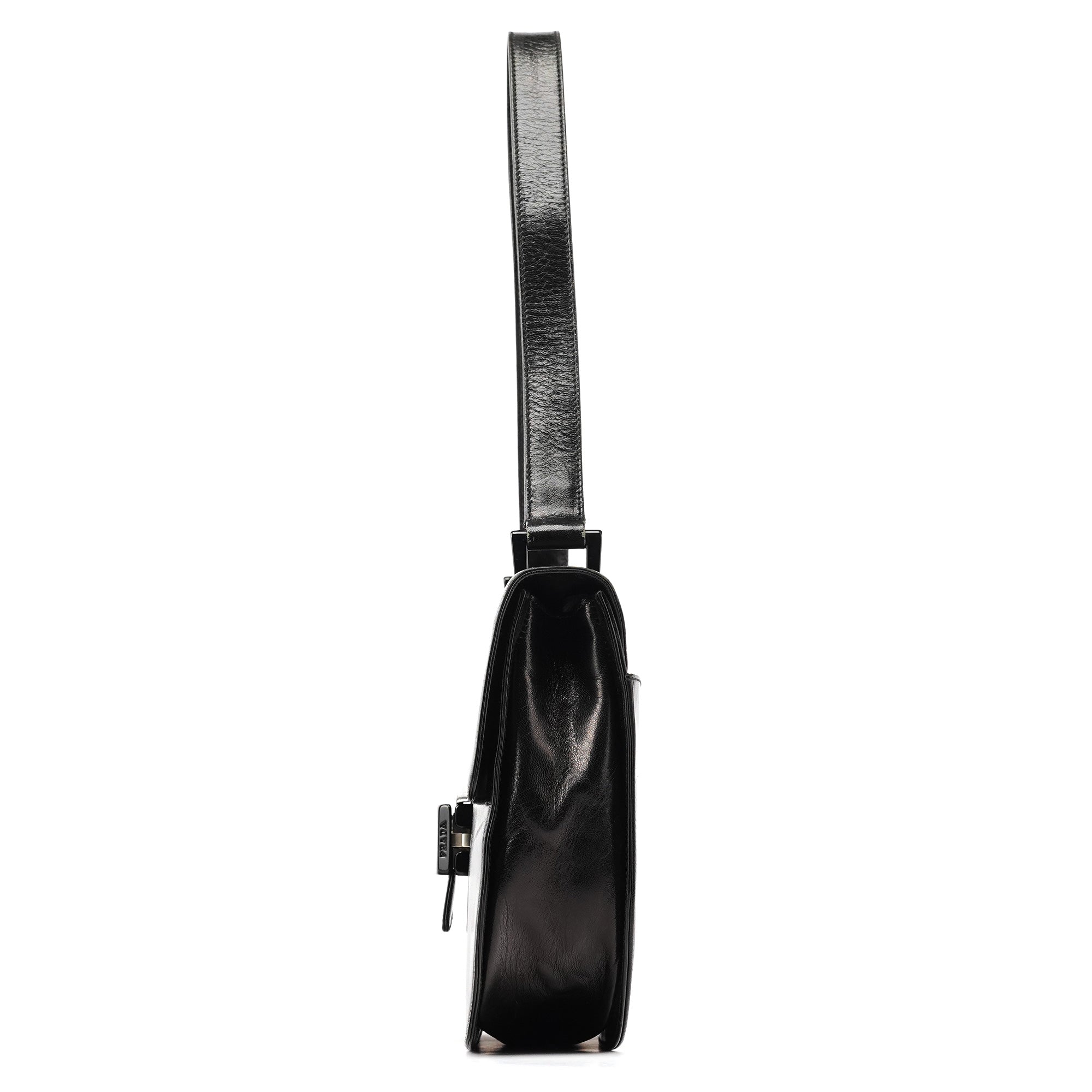 Prada 1996 Black Vitello Swing Shoulder Bag