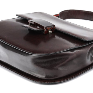 Prada 1996 Brown Leather Madras Swing Bag