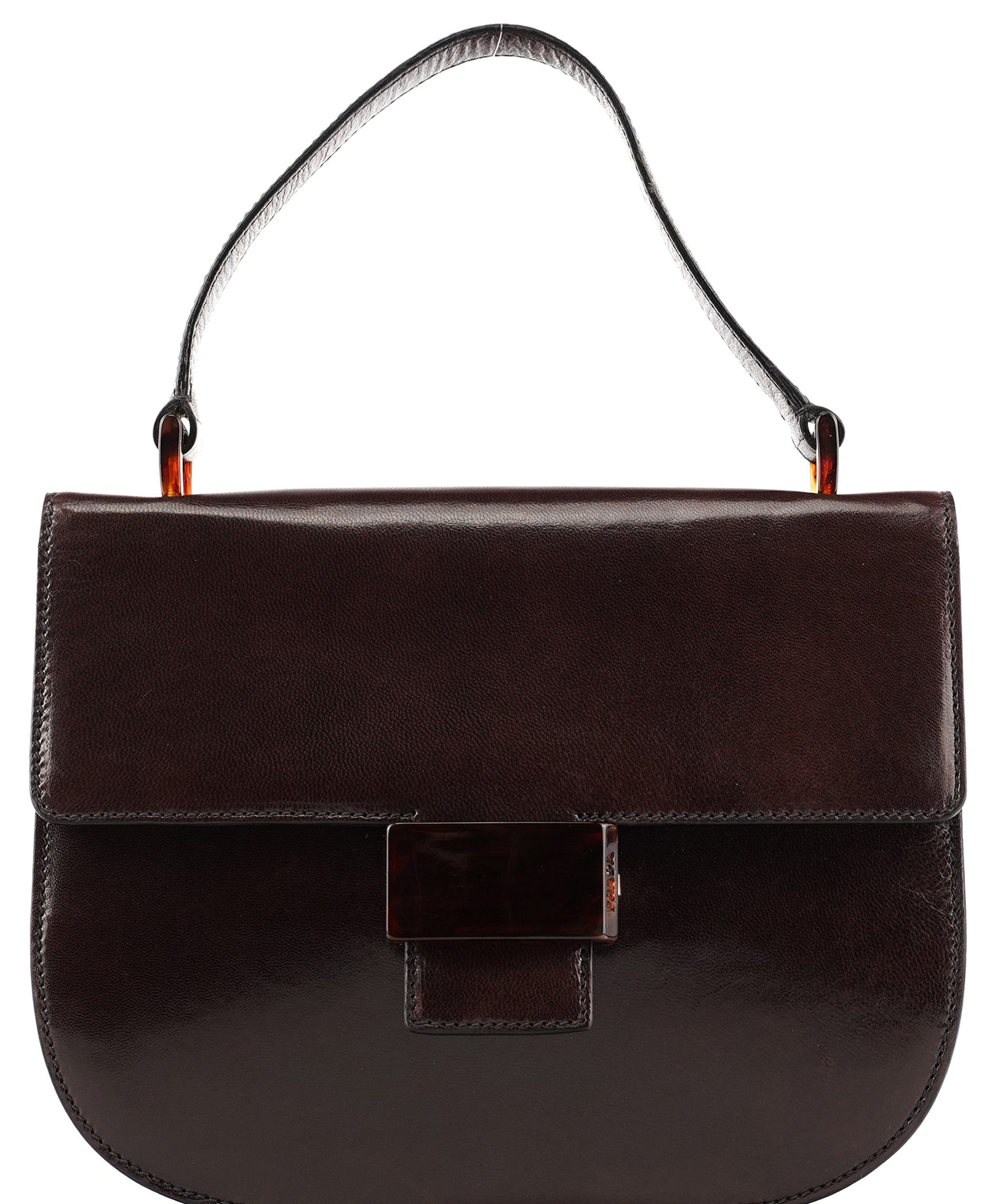 Prada 1996 Brown Leather Madras Swing Bag