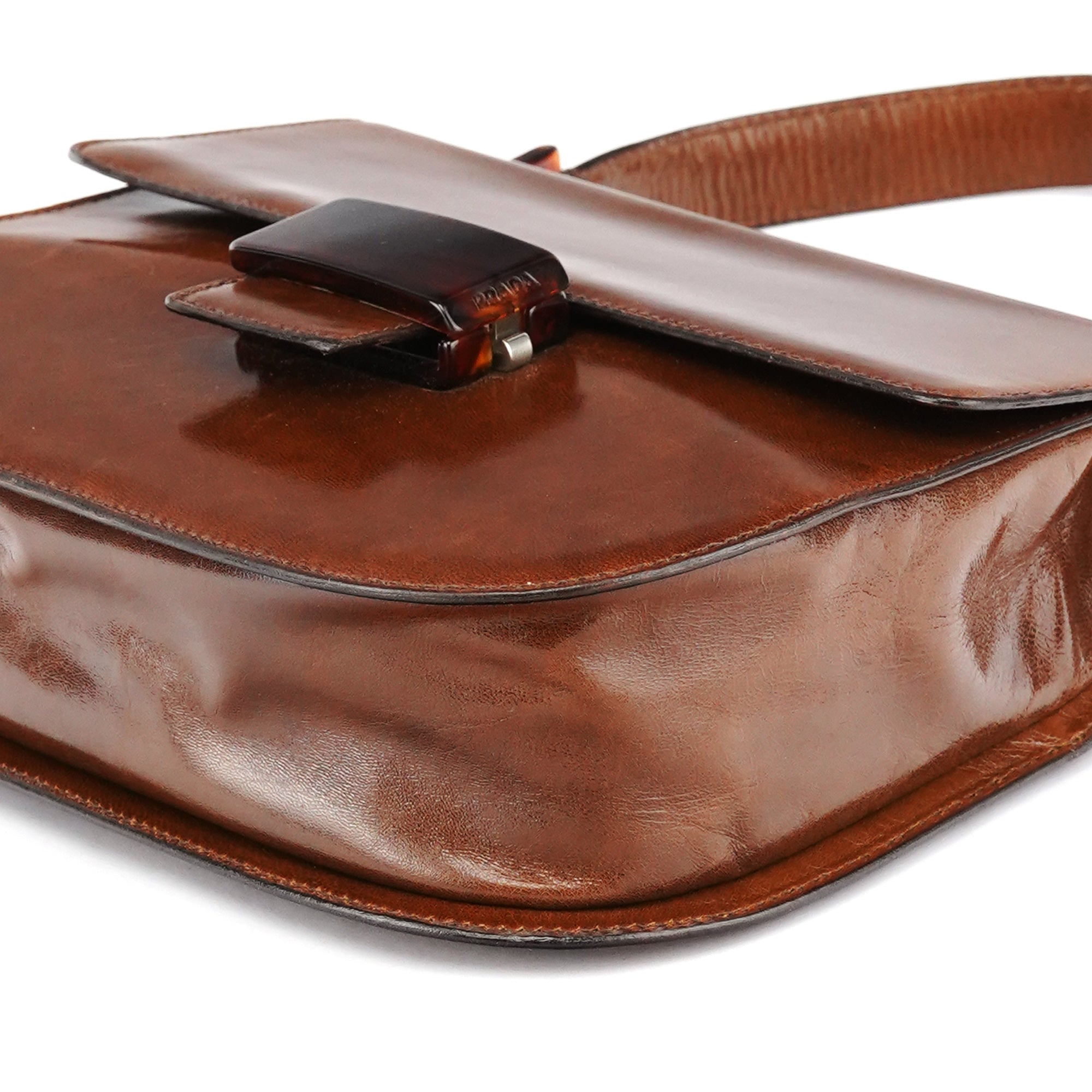 Prada 1996 Sac à main Madras Swing en cuir marron clair