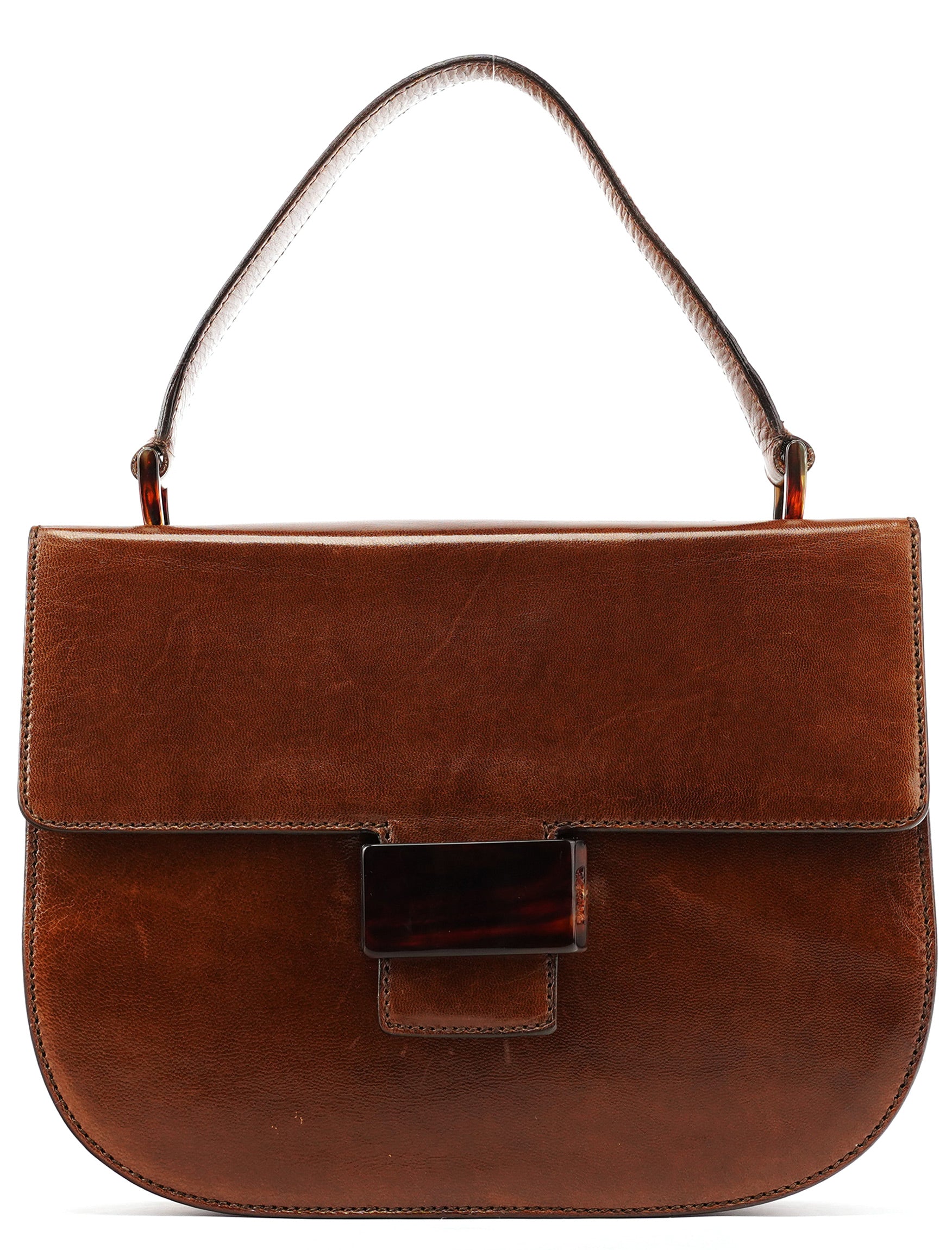 Prada 1996 Sac à main Madras Swing en cuir marron clair