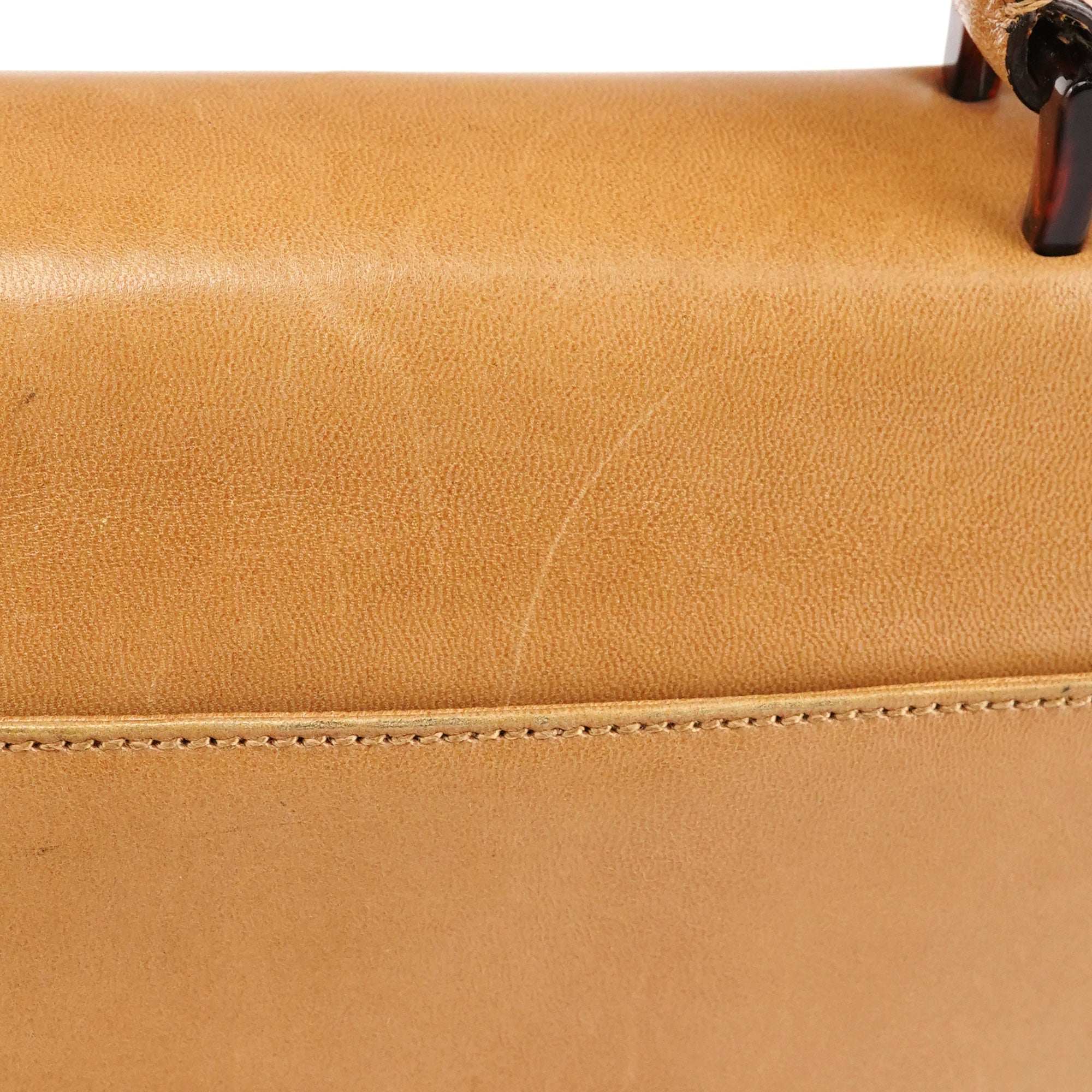 Prada 1996 Tan Madras Swing Leather Top Handle Bag