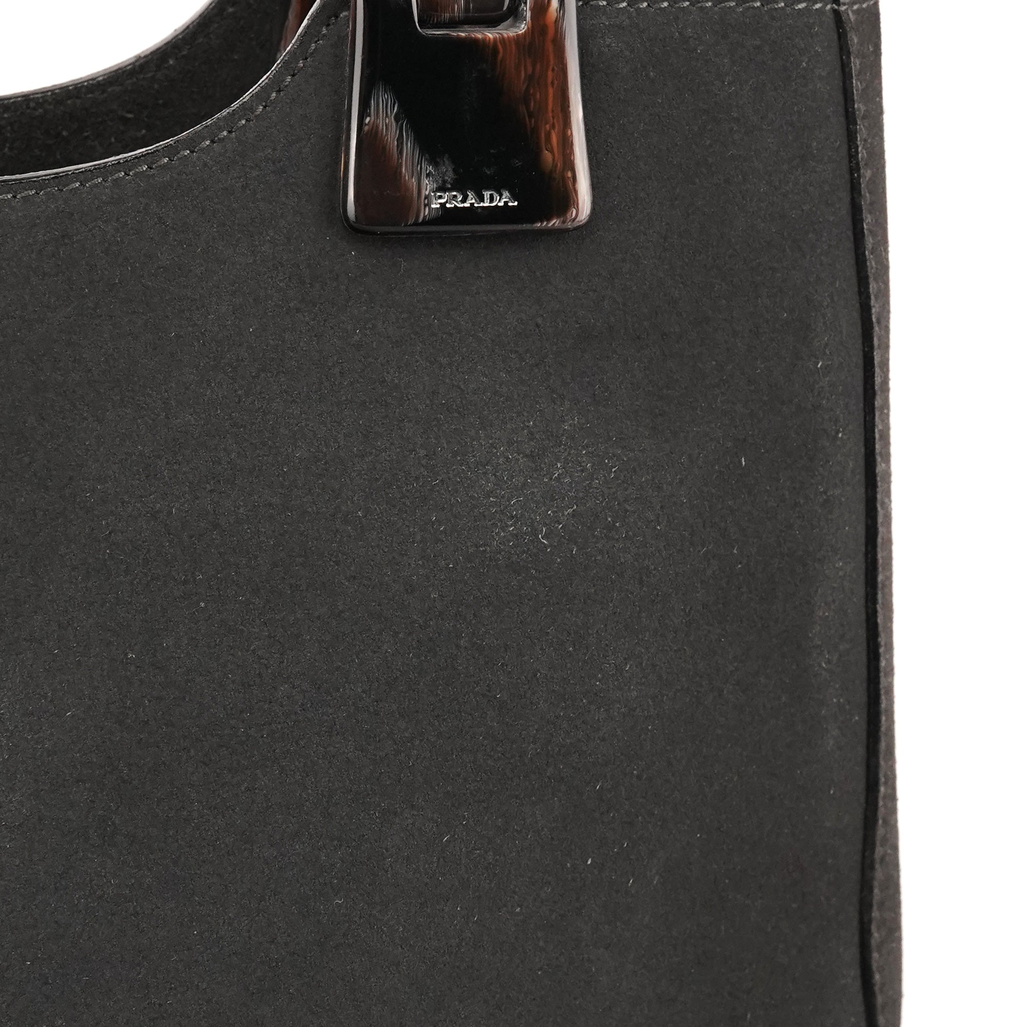 Prada 1998 Anthracite Suede Resin Handle Tote Bag