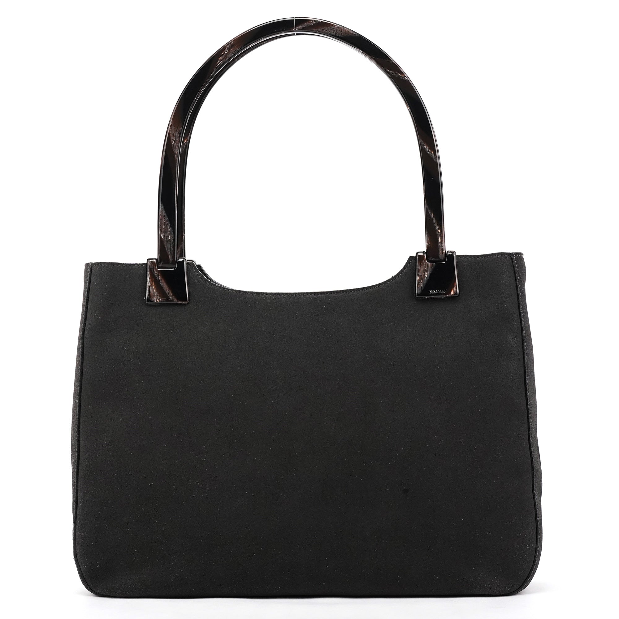 prada ノベルティ バッグ Prada 1998 Anthracite Suede Resin Handle Tote Bag – Rediscover Vintage