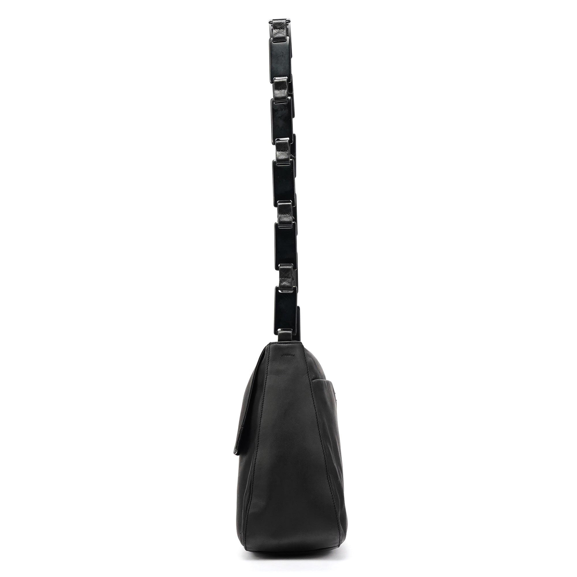 Prada 1998 Black Calfskin Vitello Plex Shoulder Bag