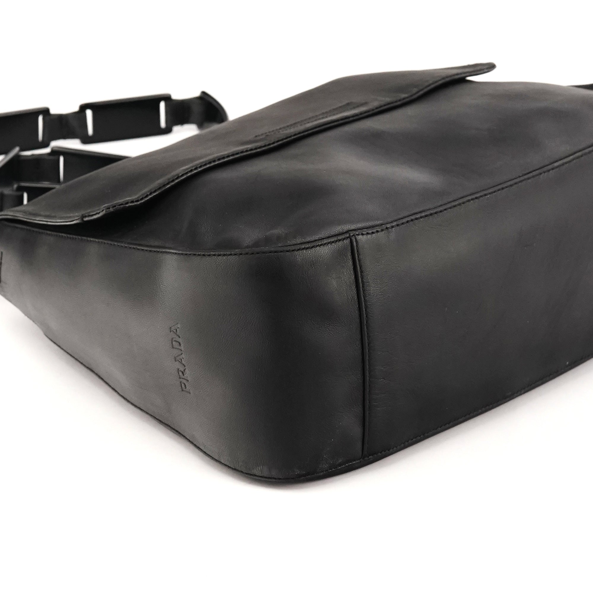 Prada 1998 Black Calfskin Vitello Plex Shoulder Bag