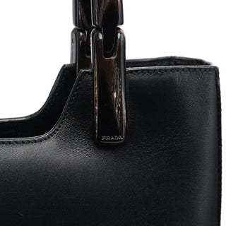 Prada 1998 Black Leather Resin Handle Tote Bag
