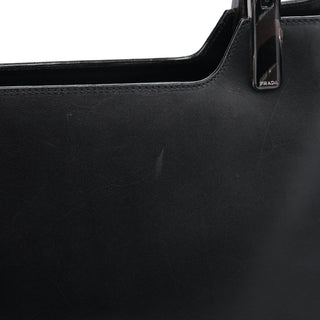 Prada 1998 Black Leather Resin Handle Tote Bag