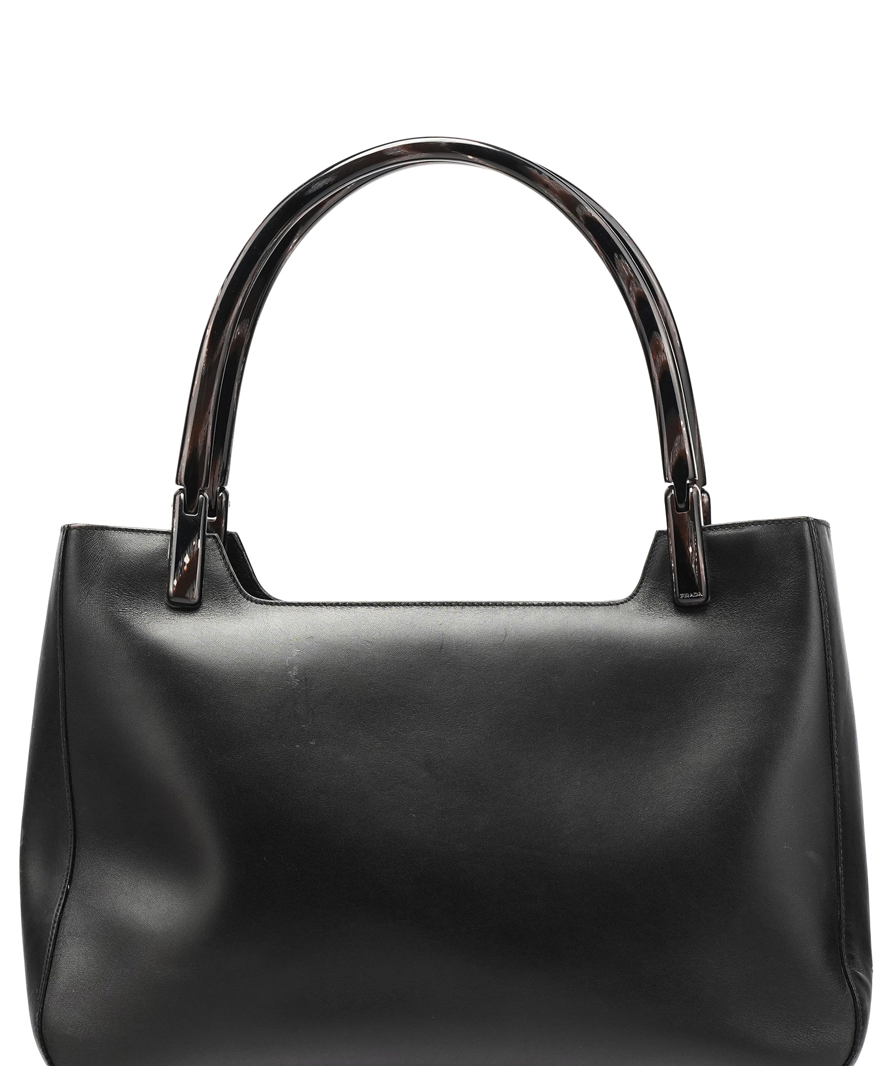 Prada 1998 Black Leather Resin Handle Tote Bag