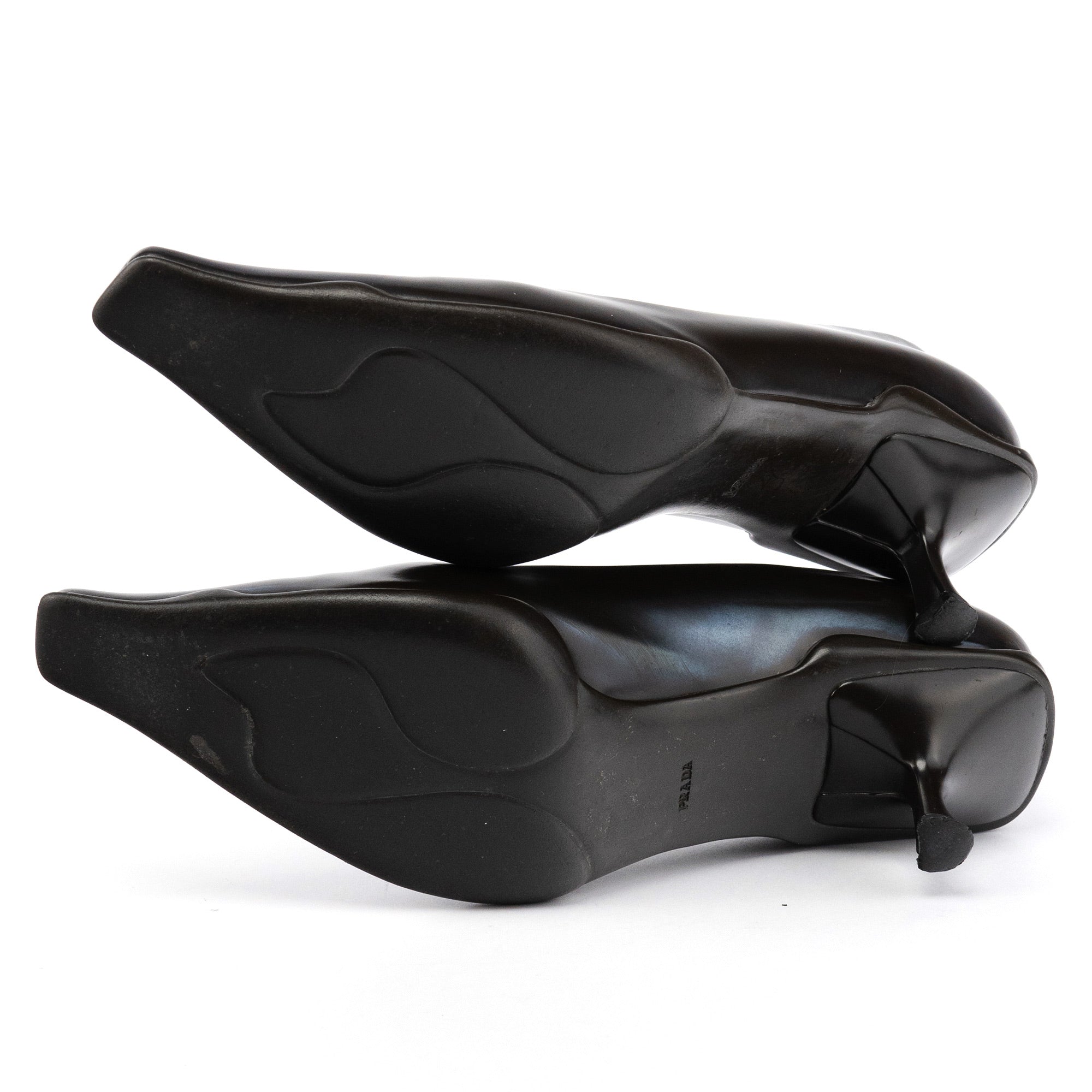 Prada 1998 Black Leather Sculpted Sole Kitten Heels
