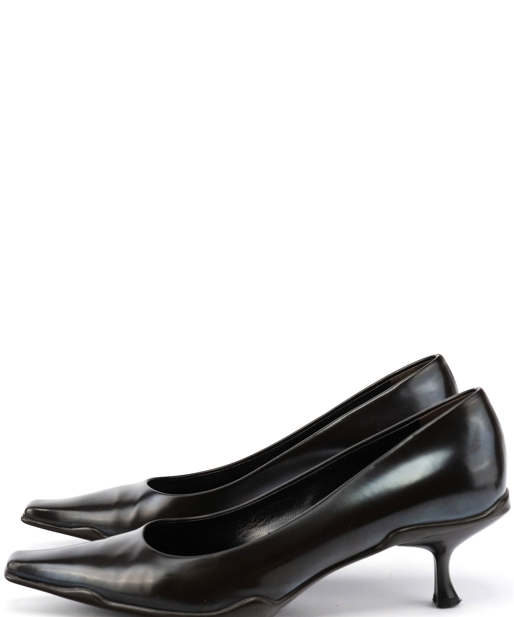 Prada 1998 Black Leather Sculpted Sole Kitten Heels