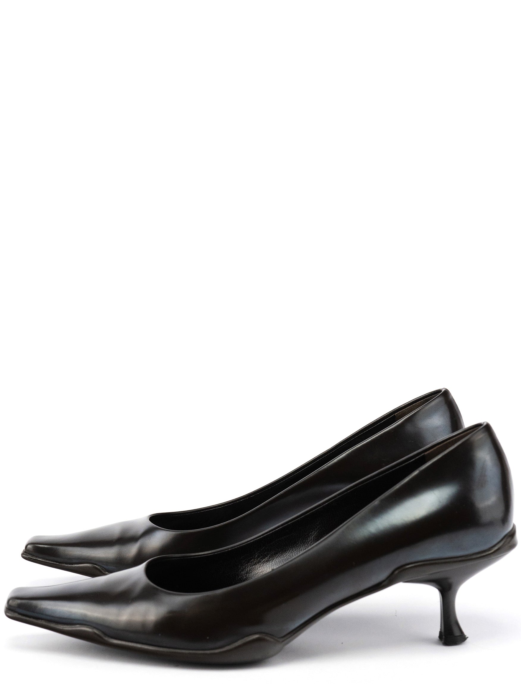 Prada 1998 Black Leather Sculpted Sole Kitten Heels