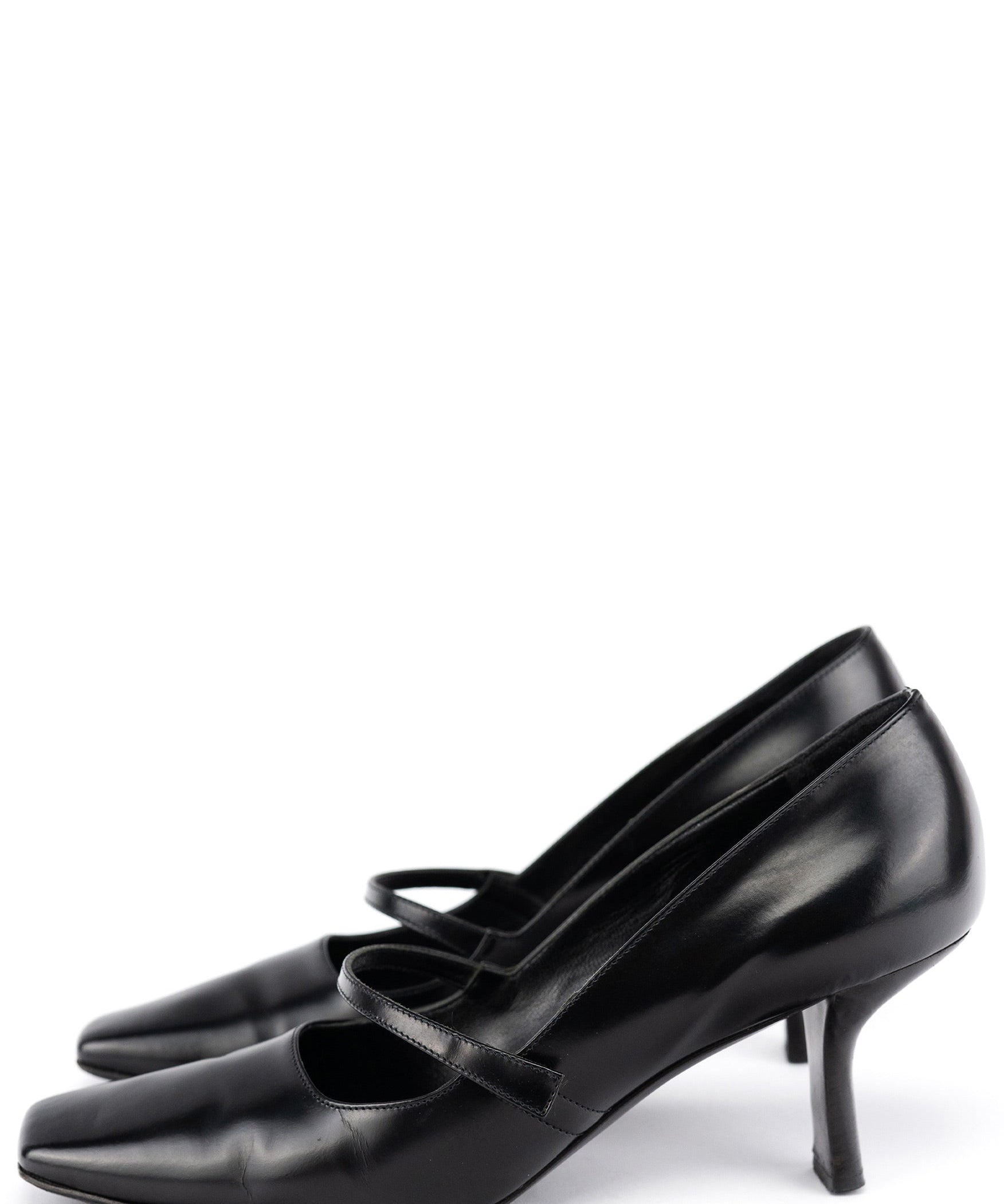 Prada 1998 Black Leather Square Toe Mary Jane Pumps