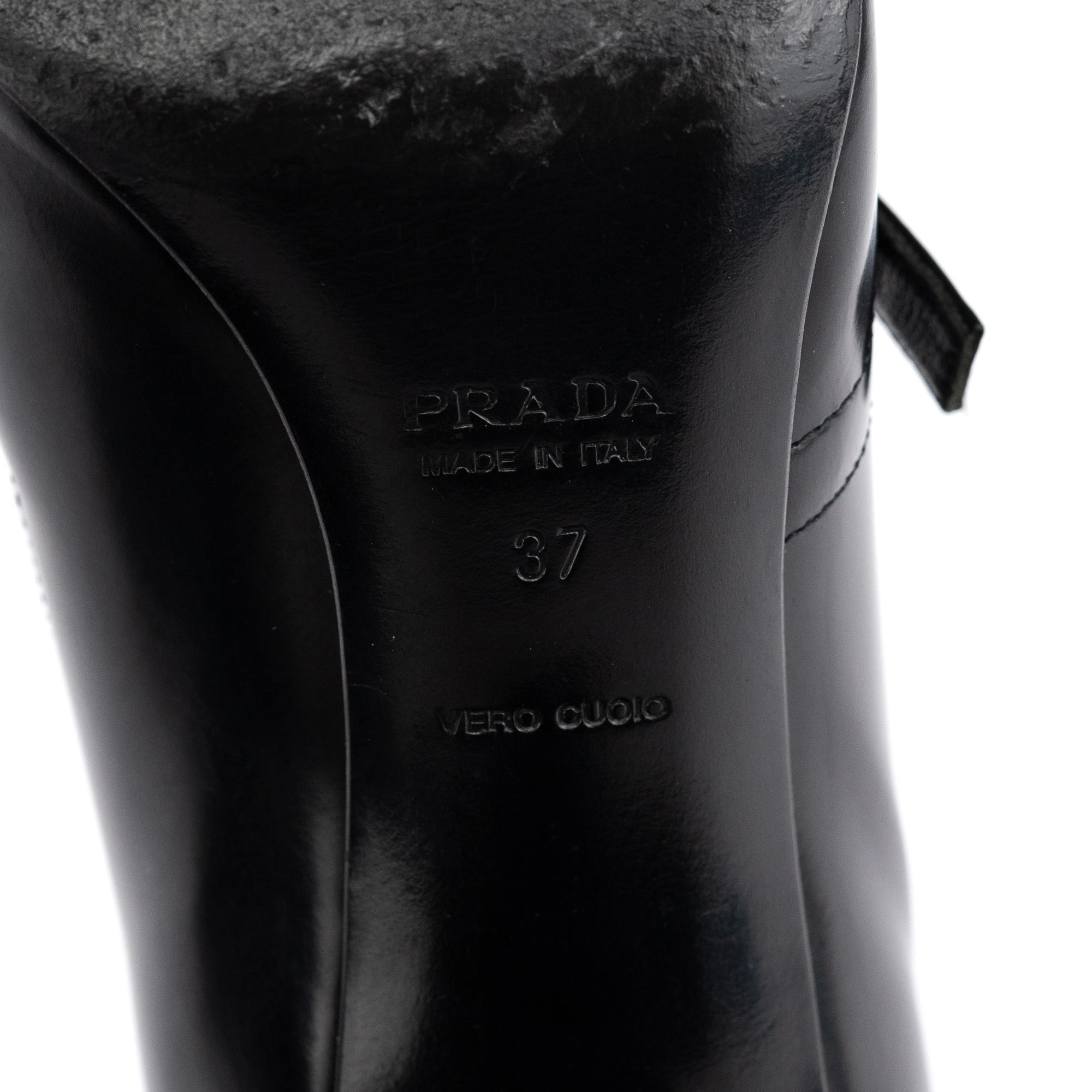Prada 1998 Black Leather Square Toe Mary Jane Pumps